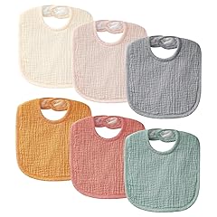 6-Pack Muslin Baby Bibs for Unisex Boys Girls, Cotton Baby Drool Bibs, Drooling and Teething Bibs for Infant