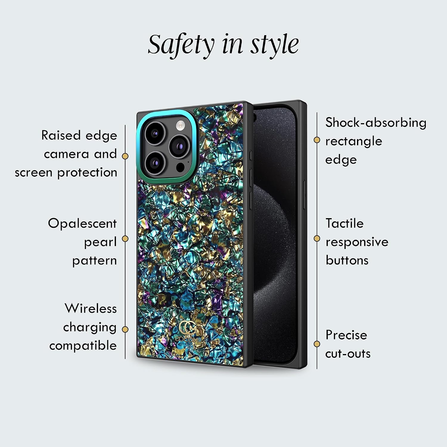 COCOMII Rectangle Case for iPhone 13 Pro, Compatible with MagSafe, Emerald Pearl Glitter Frame
