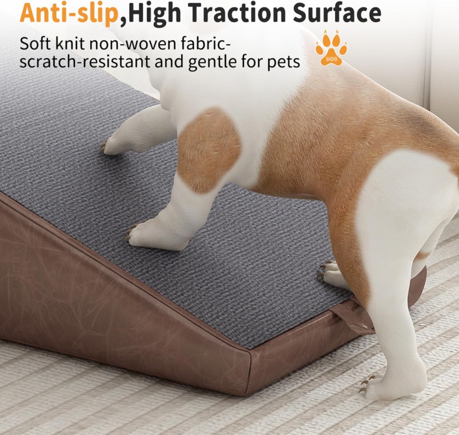 Ottoman Dog Ramp,Dog Ramp for Couch and Bed, Foldable 2-in-1 Solid Wood Pet Steps for Puppy Cats (Brown,16''W)