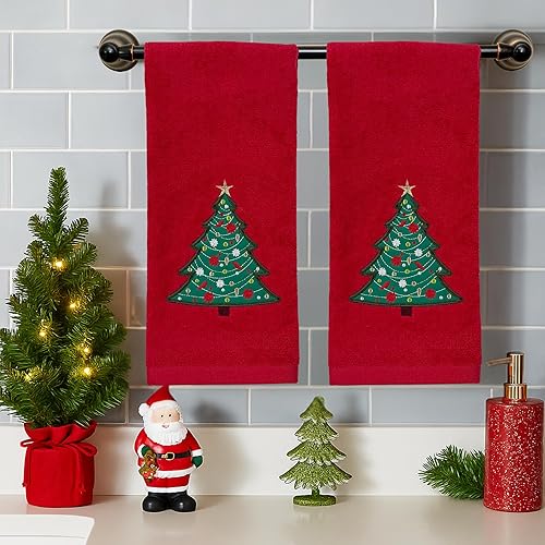 Miniatura 231 de Juego de 2 toallas de mano de baño de Navidad, color gris oscuro, 100% algodón, bordadas, diseño de copos de nieve, 16 x 25 pulgadas, toallas 24 Let