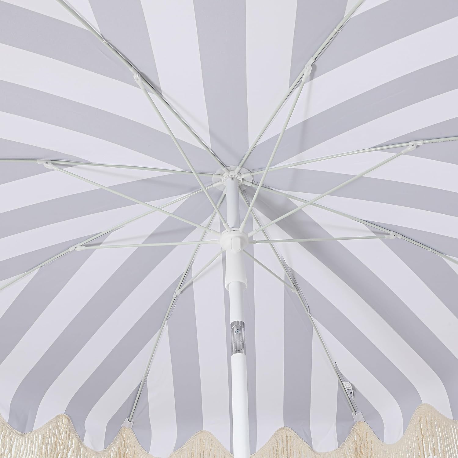 JONATHAN Y UMB1003N Mariner 6.5 ft. Cottage Fringe Tassel Market Beach Umbrella with Push Button Tilt, Wind Vent and UV Protection, and Matching Carry Bag in Navy and White Stripe/Cream, White Pole - Image 9