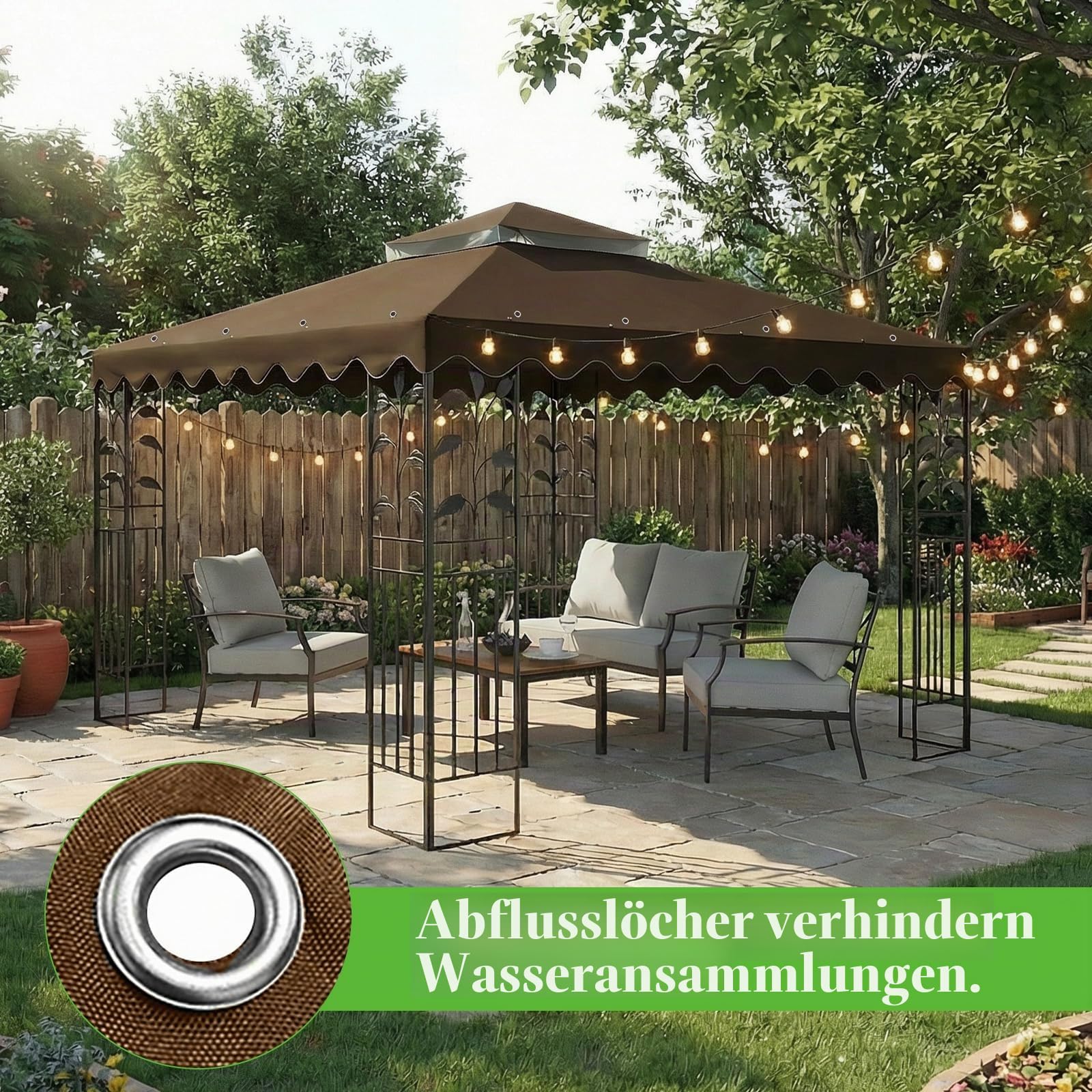 OKYUK Ersatzdach für Pavillon, mit atmungsaktivem Netz, UV-beständig, stabiler wasserdichter Doppeldach-Konstruktion, einschließlich Entwässerungslöchern, ideal für 3 x 3 m Gartenpavillons