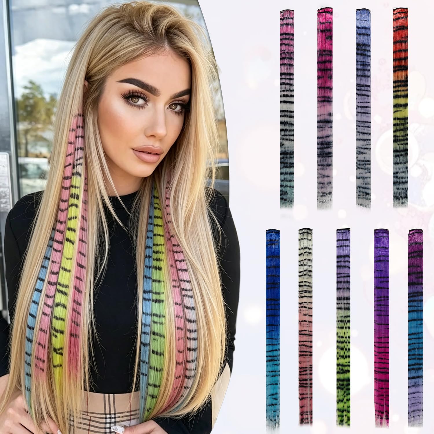 Star Flower Leopard Print Hair Extensions 9pcs/pack 20 Inch Striped Hair Extensions Scene Hair Extension for Women