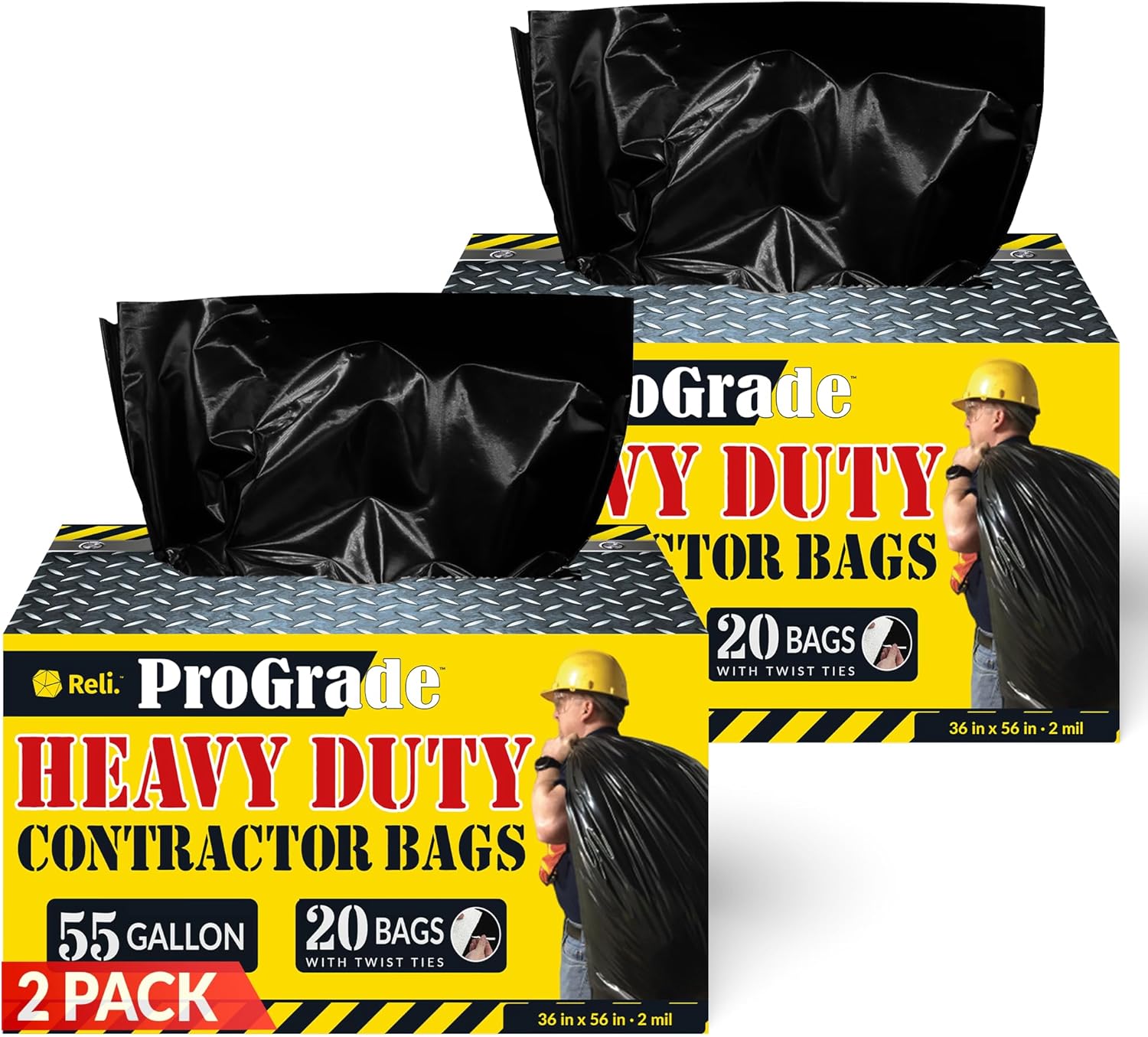 Reli. ProGrade Contractor Trash Bags 55 Gallon 40 Bags w