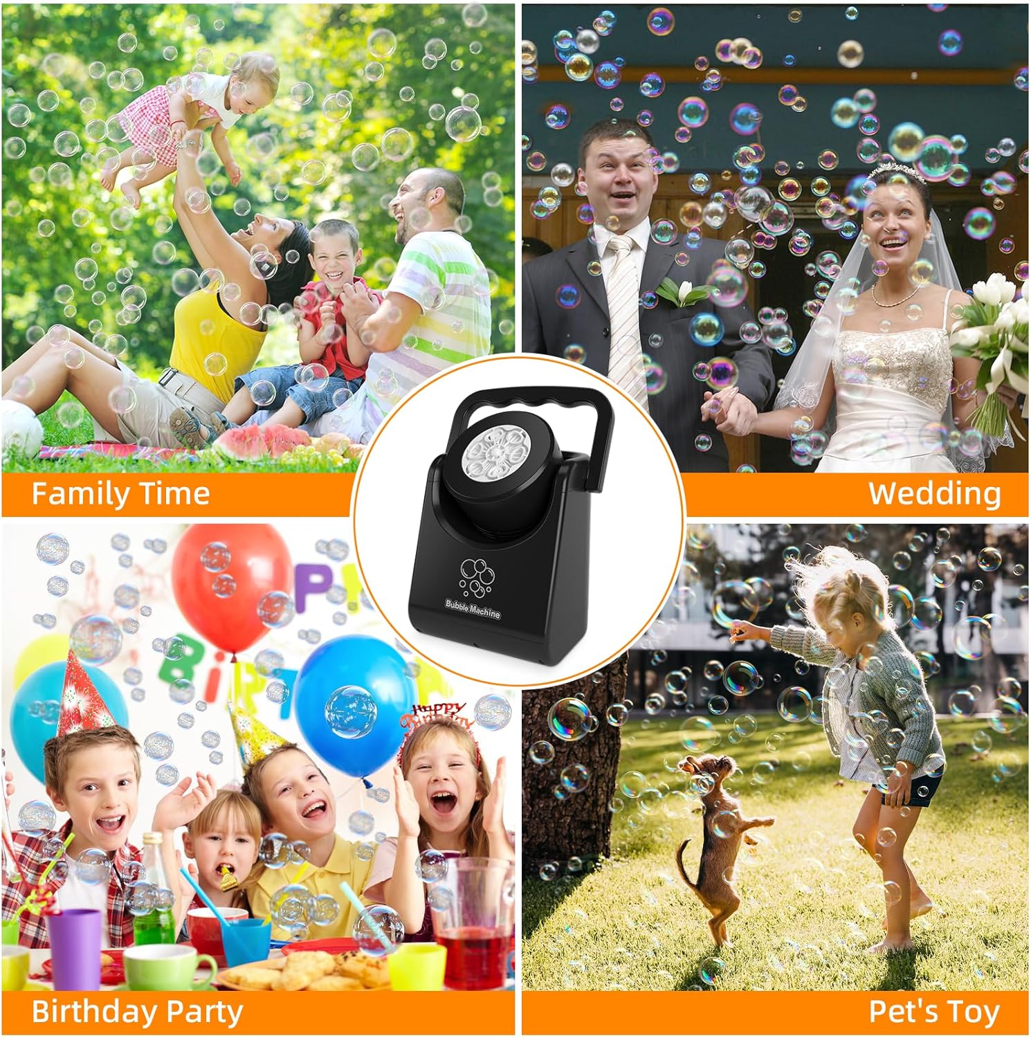 IFLOVE Bubble Machine for Kids 3+-Automatic Bubble Blower with Adjustable Angle,5000+ Bubbles Per Minute,Portable Bubble Maker Toy for Boys Girls,Outdoor Party Wedding Easter Birthday Gifts (Black 01)