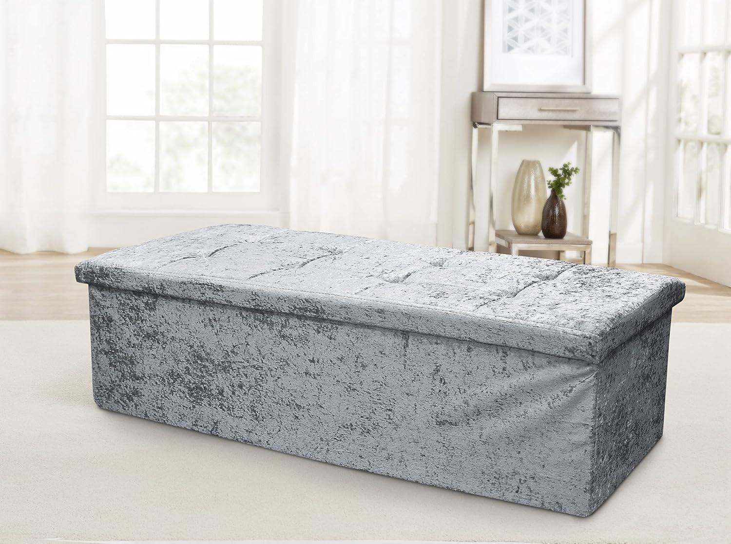 Intimates Large 2 Seater Luxury Crushed Velvet Fabric Foldaway Ottoman
