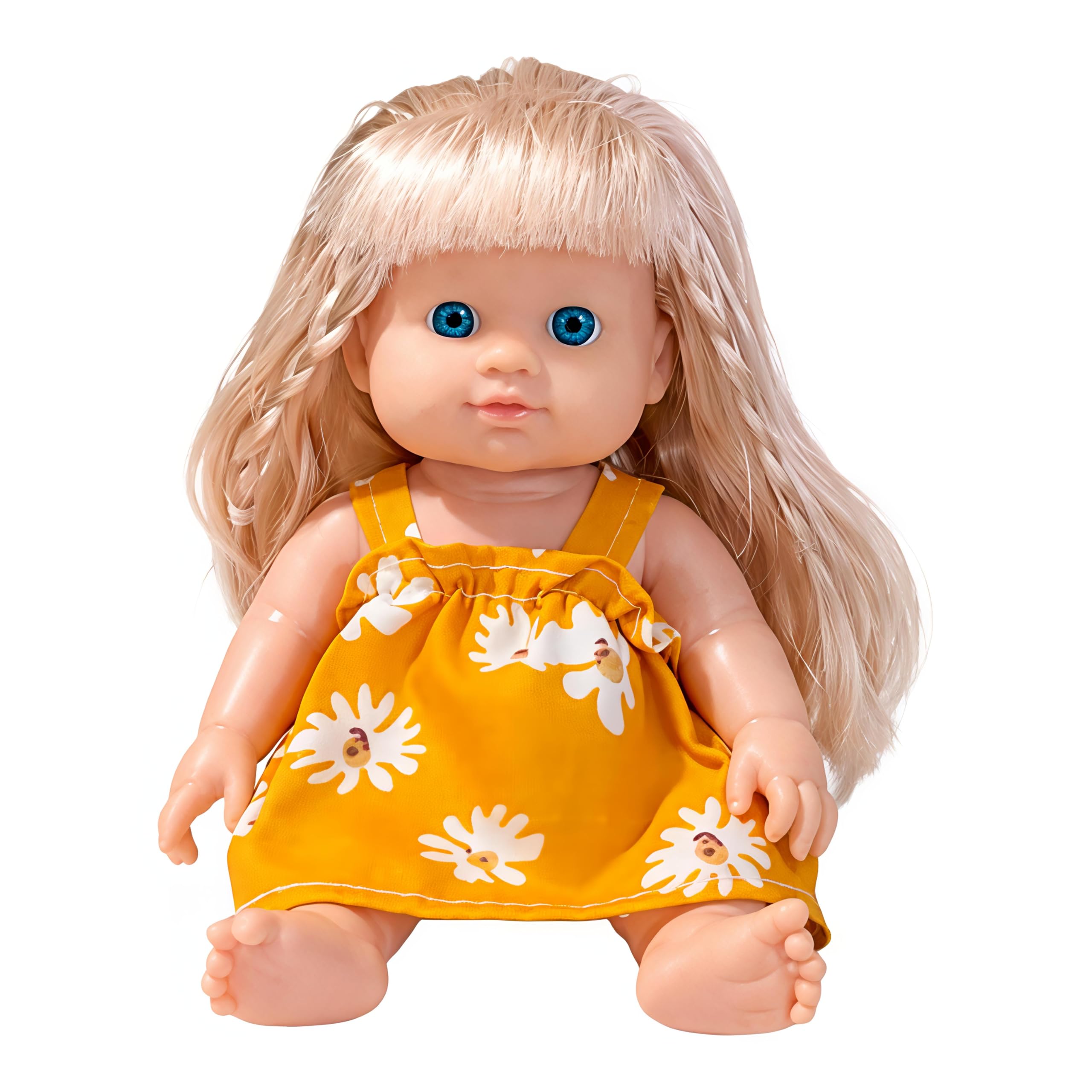 FunBlast Beautiful Girl Doll Toy for Kids – Realistic Silicone Baby Doll, Soft Touch Mini Dolls for Girls, Pretend Play Toy for Kids – 17 cm Height (Yellow Dress)-image-36