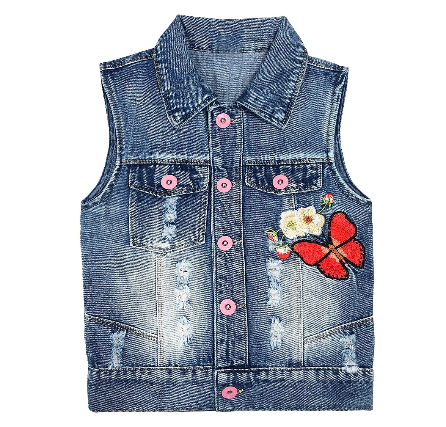 Peacolate Petite Fille Cute Sleeveless Jean Jacket Denim Vest Spring Autumn 2-7Ans