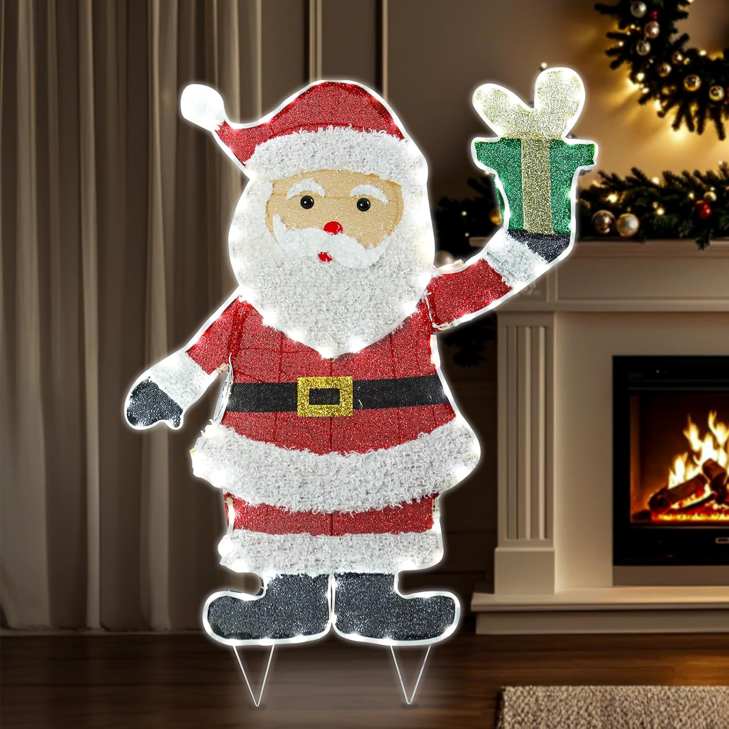 Christmas Outdoor Decoration Lighted Santa Claus Xmas LED Warm Lights Decor Indoor, Outdoor Holiday Decorations for Home, Yard, Garden