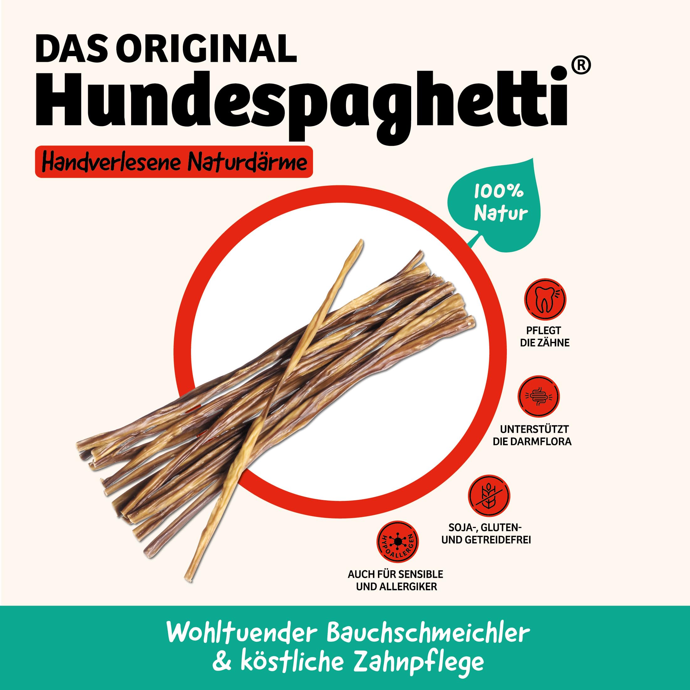 Carnello Hundespaghetti – Hundeleckerli, Leckerlis für Hunde, Hundesnacks getreidefrei – Wiederverschließbarer Beutel (8 x 60g)