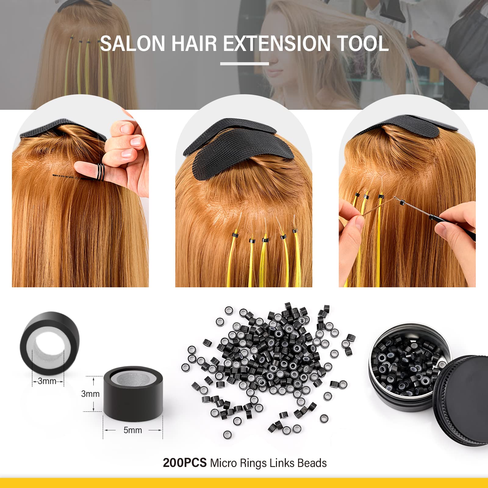 Silicone Lined 5mm Nano Micro Rings Beads For Hair Extensions- Colour Variety eB