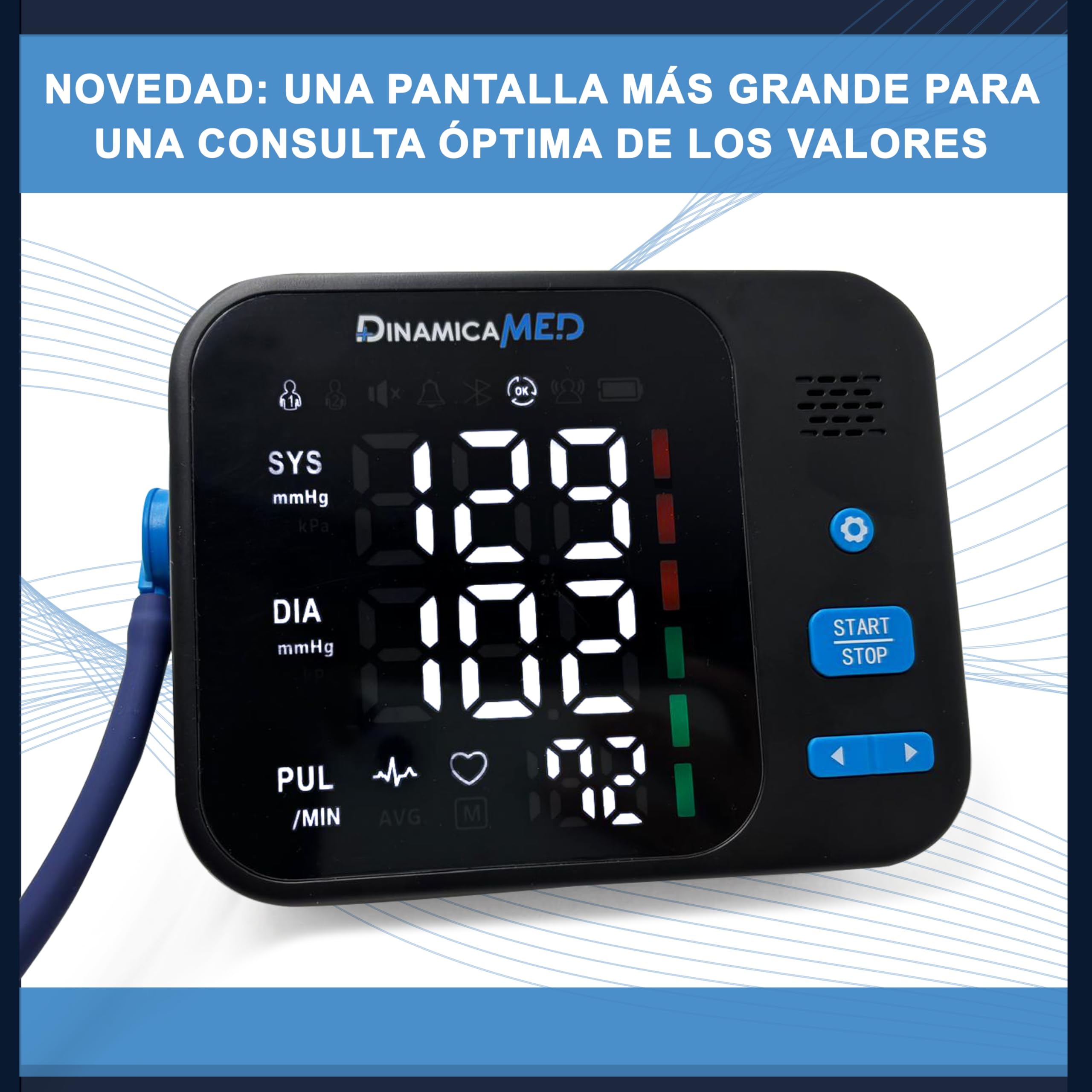 DinamicaMed A-159 Tensiómetro de Brazo, Medidor de Presión Arterial de Brazo con 2 × 99 Memorias, Tensiómetro de Brazo con Retroiluminación.