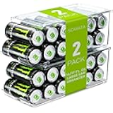 2 Pack Tall Skinny Can Organizer for Refrigerator, Stackable Large Soda Cans of 16oz & 17oz Beverage Energy Drink Container Holder Dispenser with Lid for Fridge, Clear Storage Plastic Bins