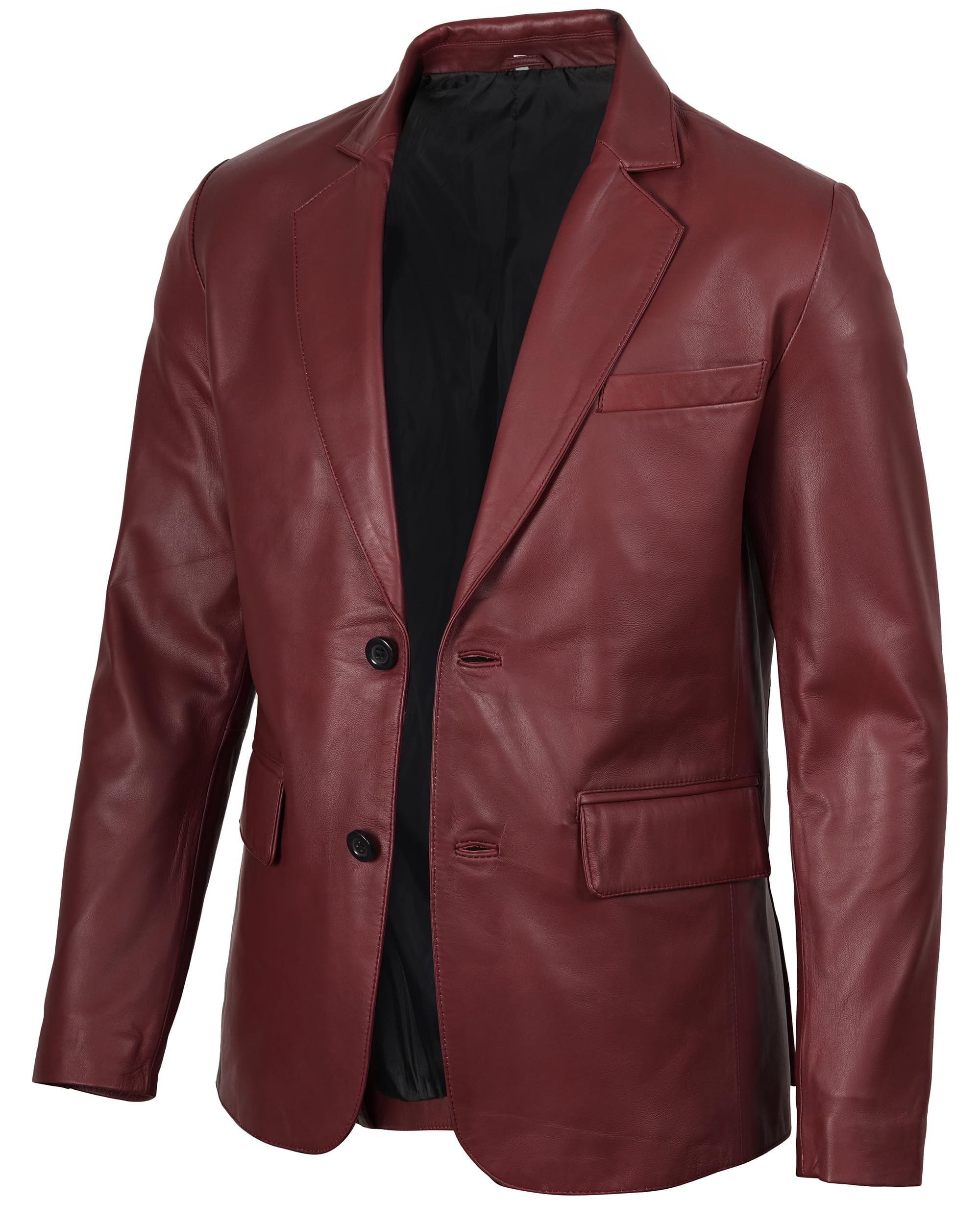 Blingsoul Mens Leather Blazer Jacket - Real Lambskin Sport Coat with Notch Lapel Collar