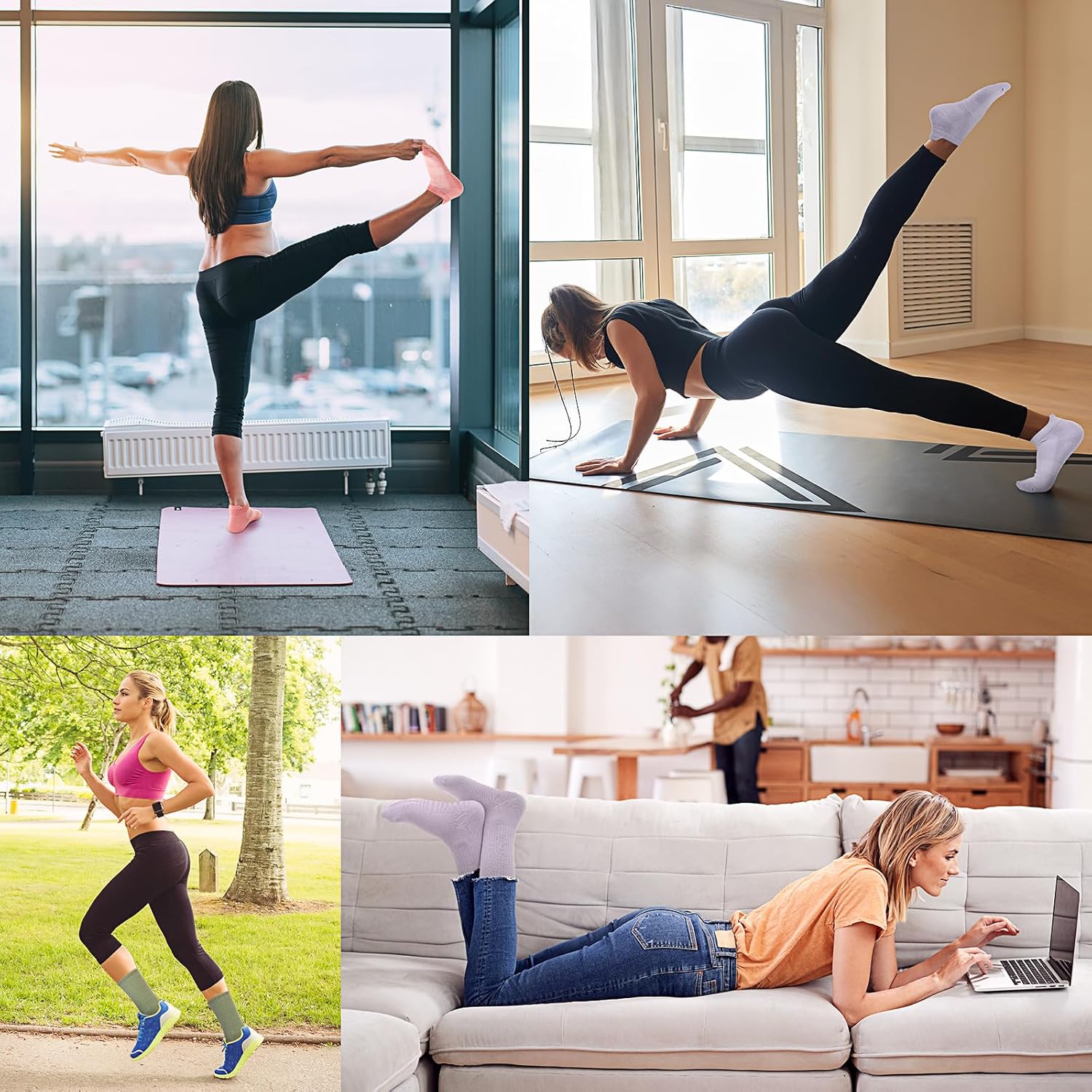 Cuffbow 12 Pairs Pilates Socks with Grips for Women Non-slip Yoga Grippy Socks for Barre Ballet Dance Workout Hospital - Image 2