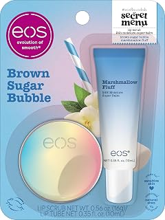 eos Flavor Lab Secret Menu Gift Set: Brown Sugar Boba Lip Scrub & Marshmallow Fluff 24H Super Balm - Limited Edition Nourishing Duo