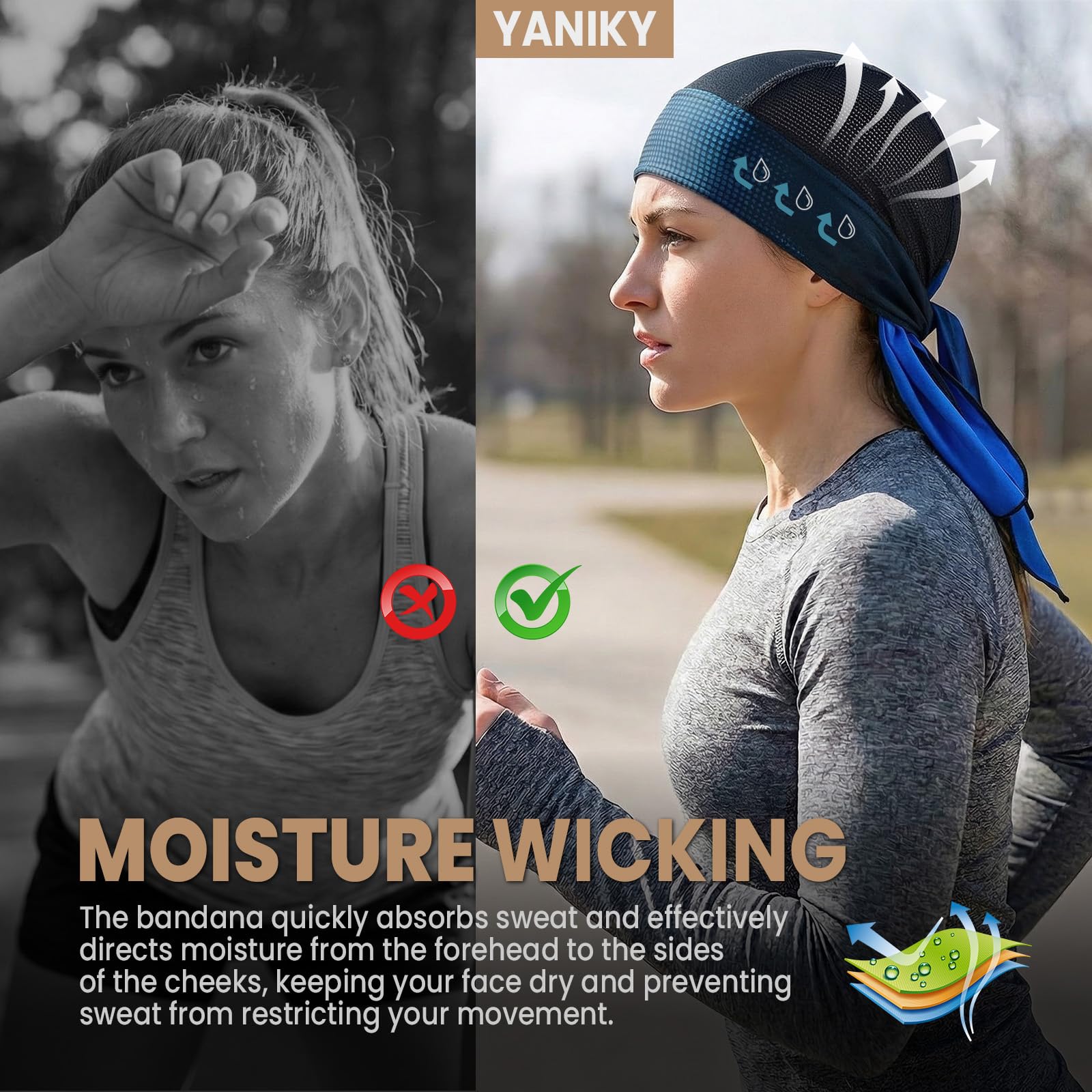 YANIKY Bandana para hombre, transpirable, pañuelo pirata para hombre, gorro deportivo para mujer, con protección UV, pañuelo para la cabeza