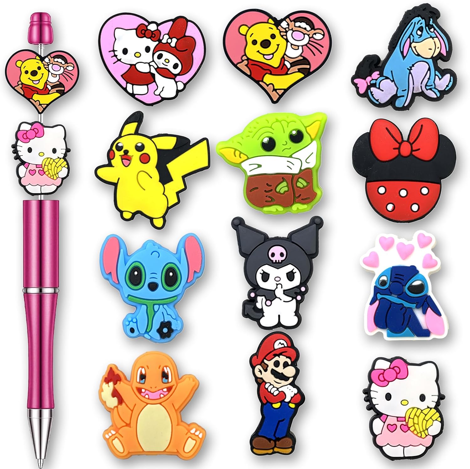 Garetheora 12Pcs Cute Cartoon Animal Focal Beads for DIY Pens, Keychain, Jewelry (Cartoon-B)