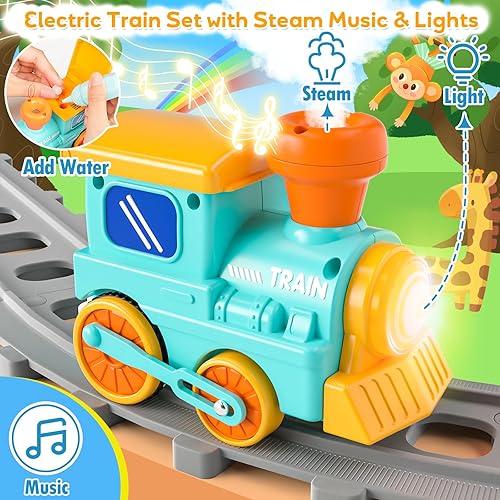 Miniatura 3 de Juguetes para niños de 1, 2 y 3 años, juego de tren eléctrico de animales de zoológico con música, luces y vapor, juguetes de aprendizaje