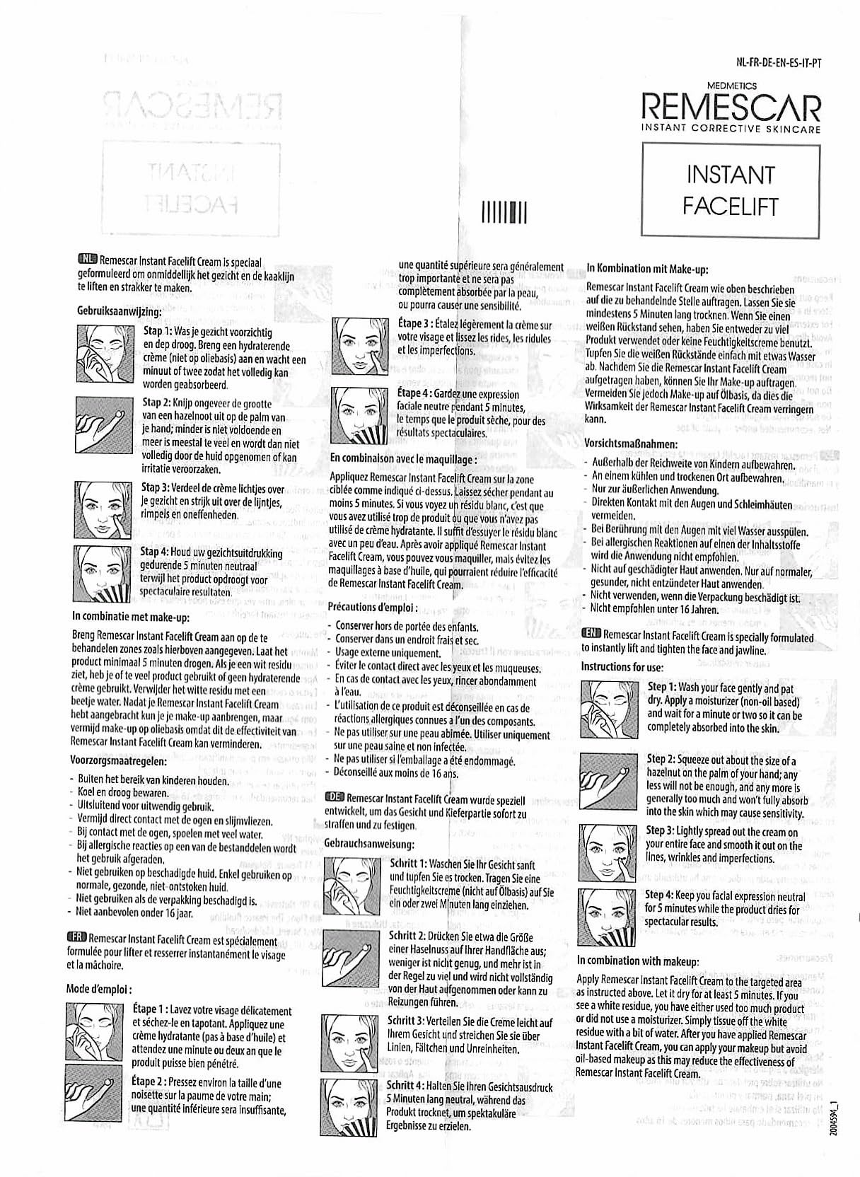 Remescar Crema Lifting Istantaneo Viso 40ml – Fino a 45 Applicazioni – Rassoda e Solleva Viso e Contorno Mascella in 5 Minuti