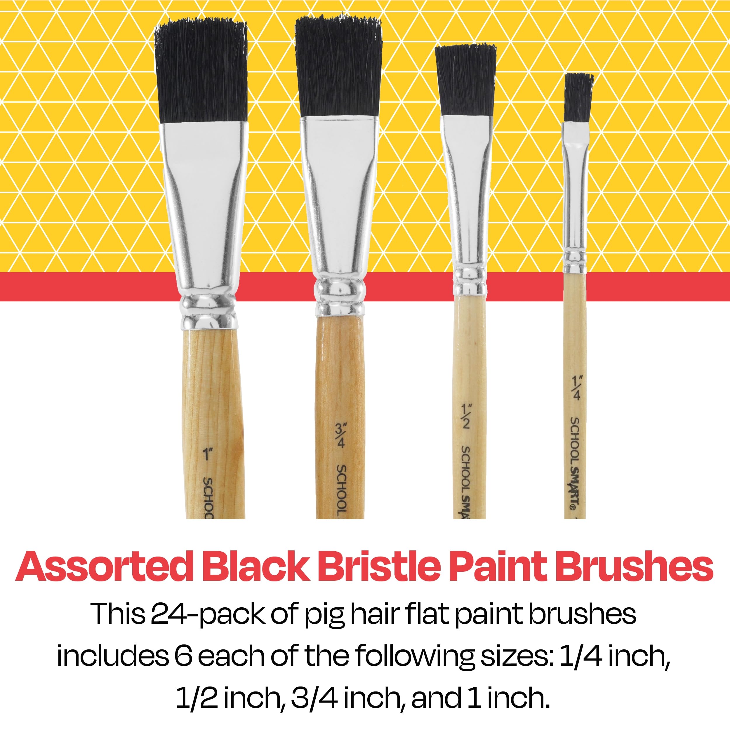 School Smart Black Bristle Paint Brushes with Short Wooden Handles for School and Arts and Crafts Use, Bulk Set of 24 - Image 6
