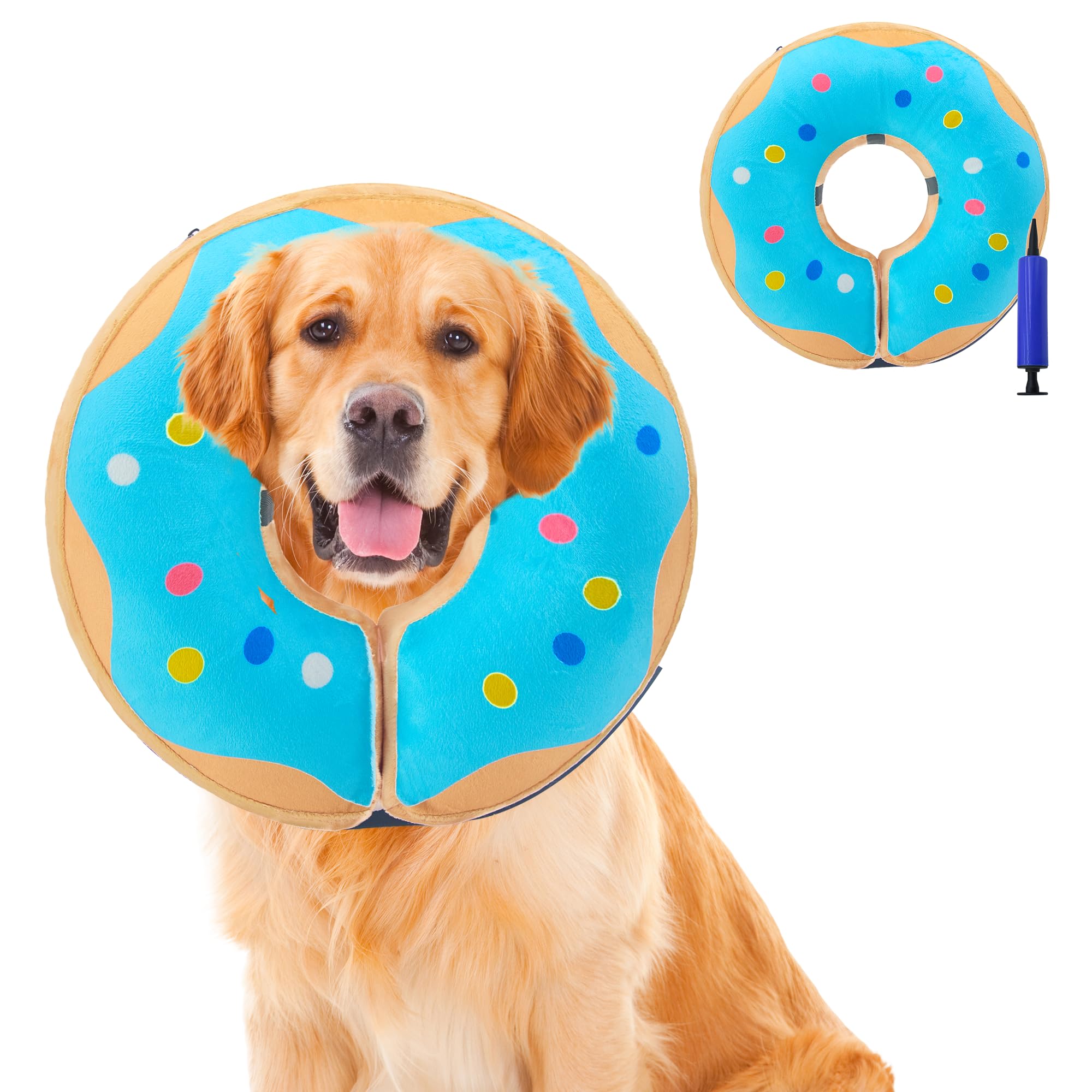 DEILFUR Inflatable Dog Cone Collar - Alternative After Surgery Dog Neck Donut Collar Protective Recovery E Collar for Post Surgery Soft Dog Cone for Small Medium Dogs Cats (Blue, Large)