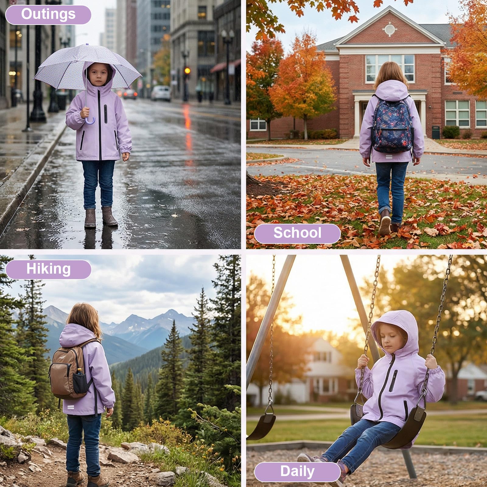 Chaqueta Impermeable para Niños, Cremallera Abrigos con Capucha Nino Nina Chaquetas de Lluvia Primavera Otoño Cortavientos Chubasquero Exterior Deportivos Ropa para niños 5-13 Años