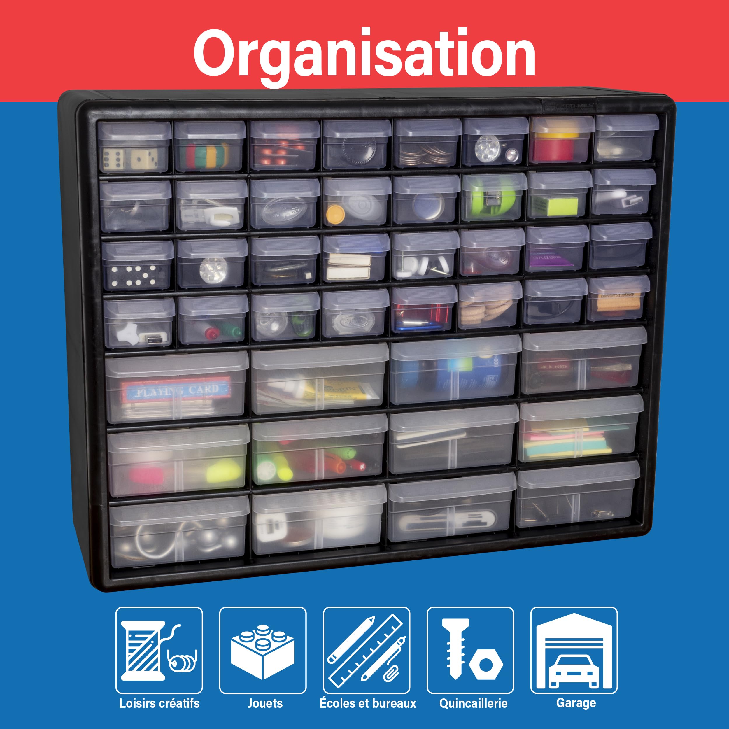 Akro-Mils 10144 44-Drawer Plastic Drawer Storage Cabinet for Garage Organization, Teacher Toolbox, Makeup Organizer, and More, 50,8 cm W x 16 cm D x 40,6 cm H, Black