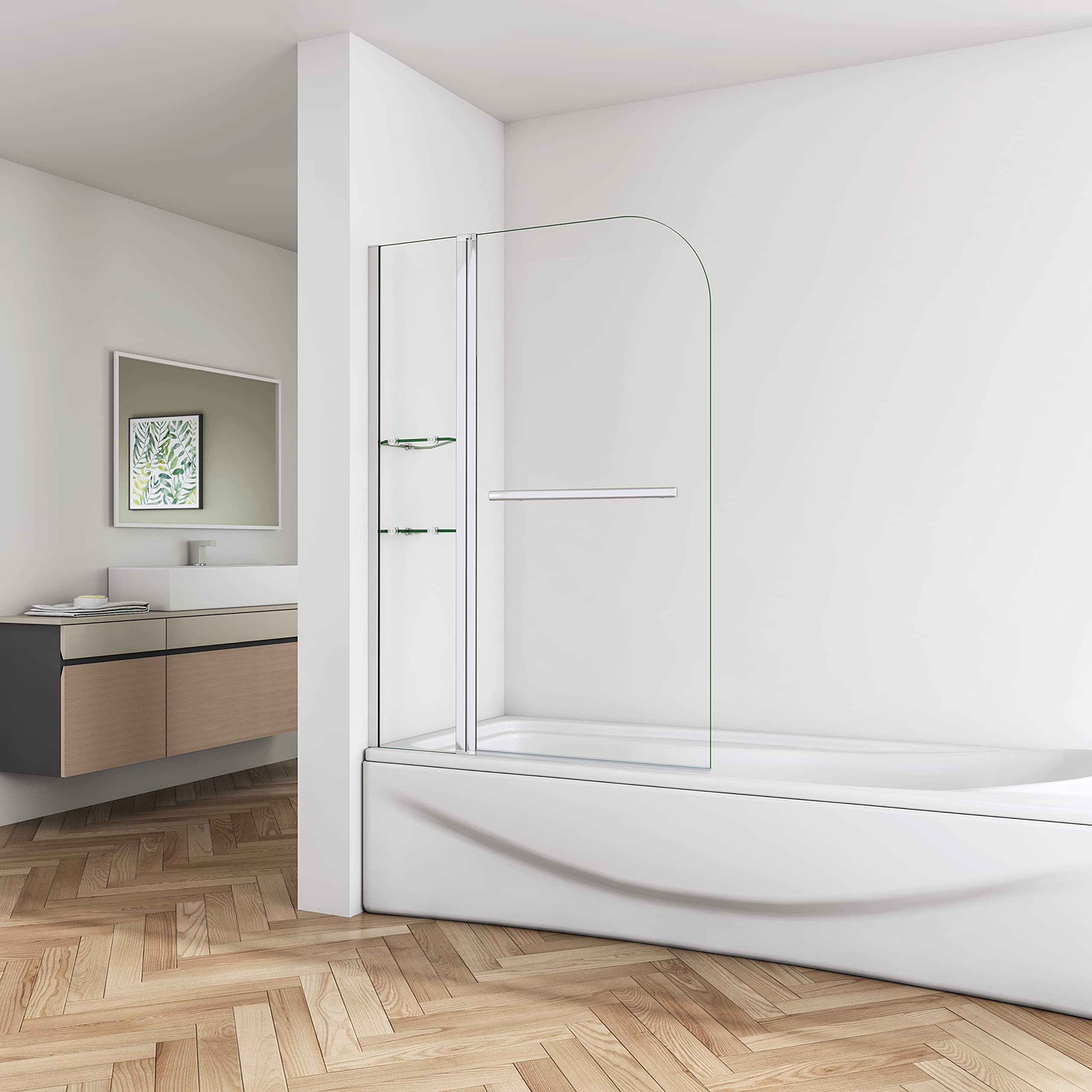 Biubiubath Chrome 1200X1400mm 180?Pivot Bath Shower Screen Bathroom Door Panel