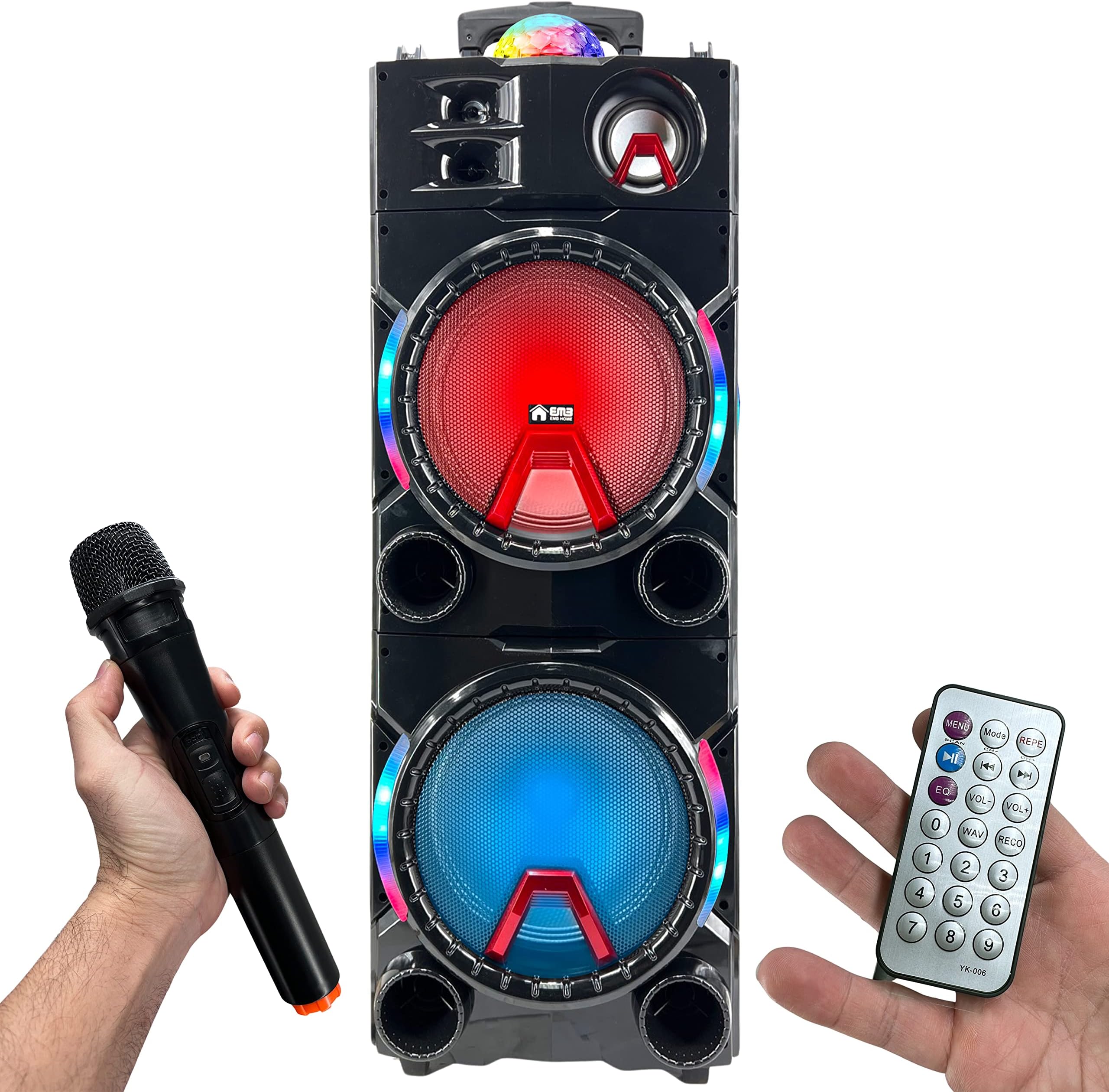 EMB PKL3901BT 2000 Watts Rechargeable PA Speaker w/Bluetooth, Light, Echo + Remote Control