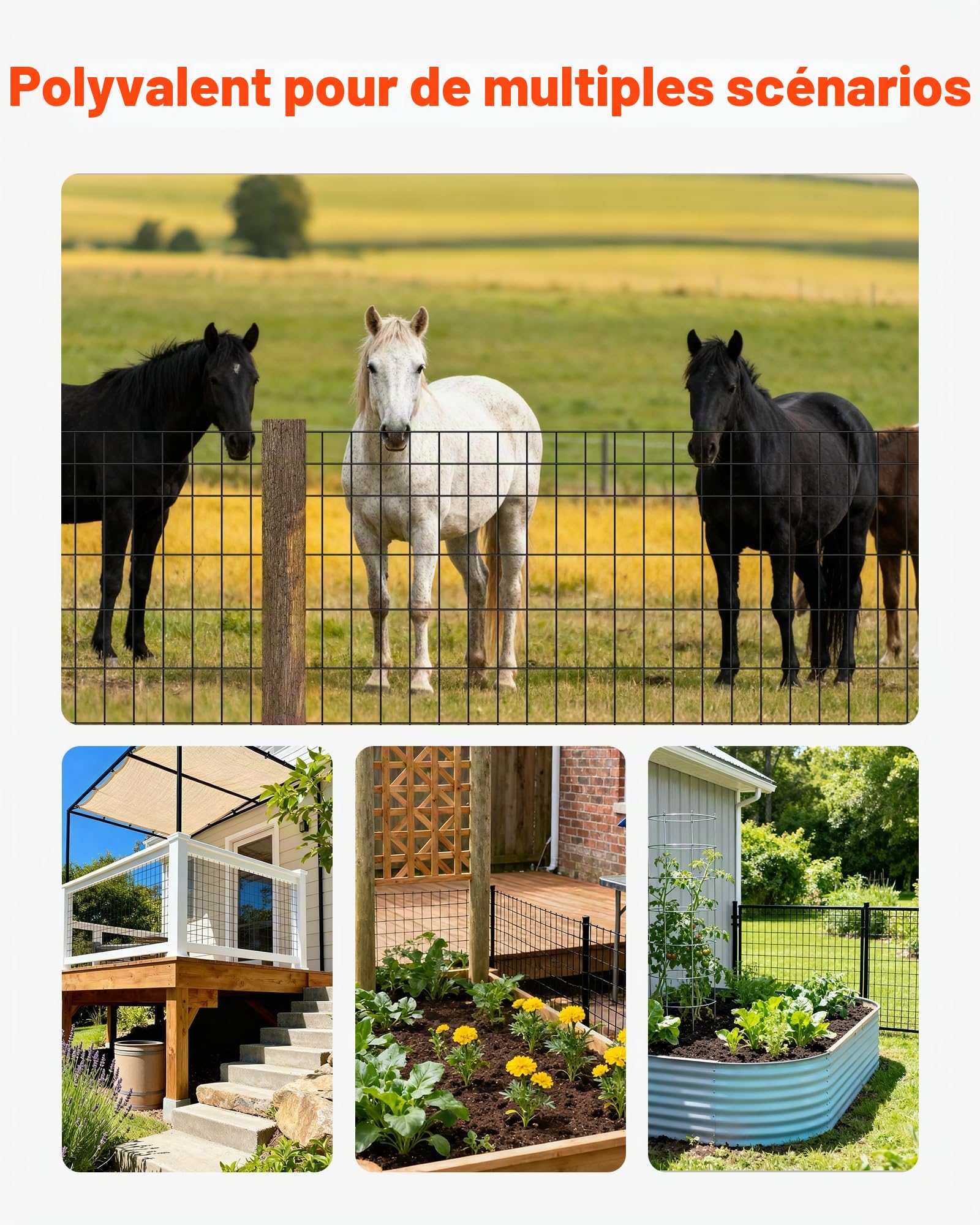 VEVOR Grillage Métallique Noir Maille 5 x 10 cm Rouleau Grillage Clôture à Moutons Soudé Fil en Fer Galvanisé Revêtement Vinyle PVC 122 cm x 15,2 m Calibre 14 pour Jardin Enclos Cage Animaux Ranchs