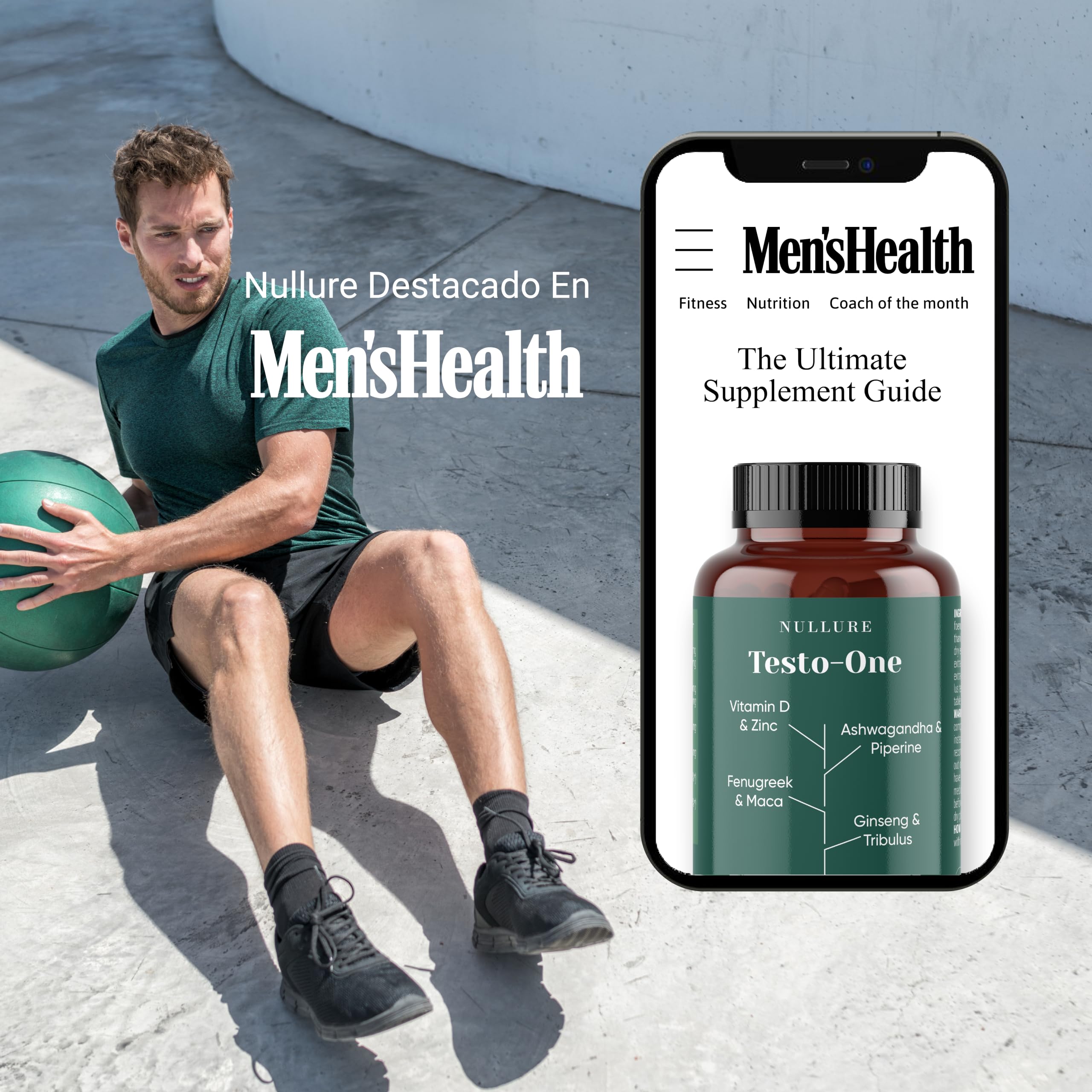 Testo One® Testosterona Hombre Natural | Nullure | 240 caps (4 meses) | Testado en laboratorio alemán | Vegano y Sin Esterato de Magnesio | Rendimiento · Musculación · Energía |8 Ingredientes