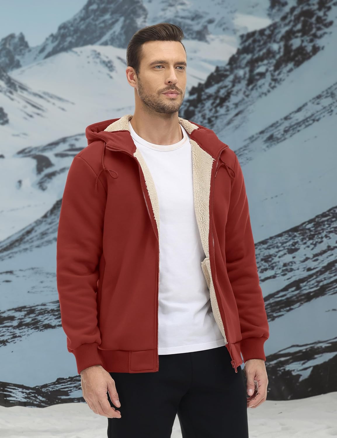 TACVASEN Men's Zip Up Sherpa Lined Hoodies Thick Fleece Heavyweight Jacket Windproof Thermal Zipper Sweatshirt