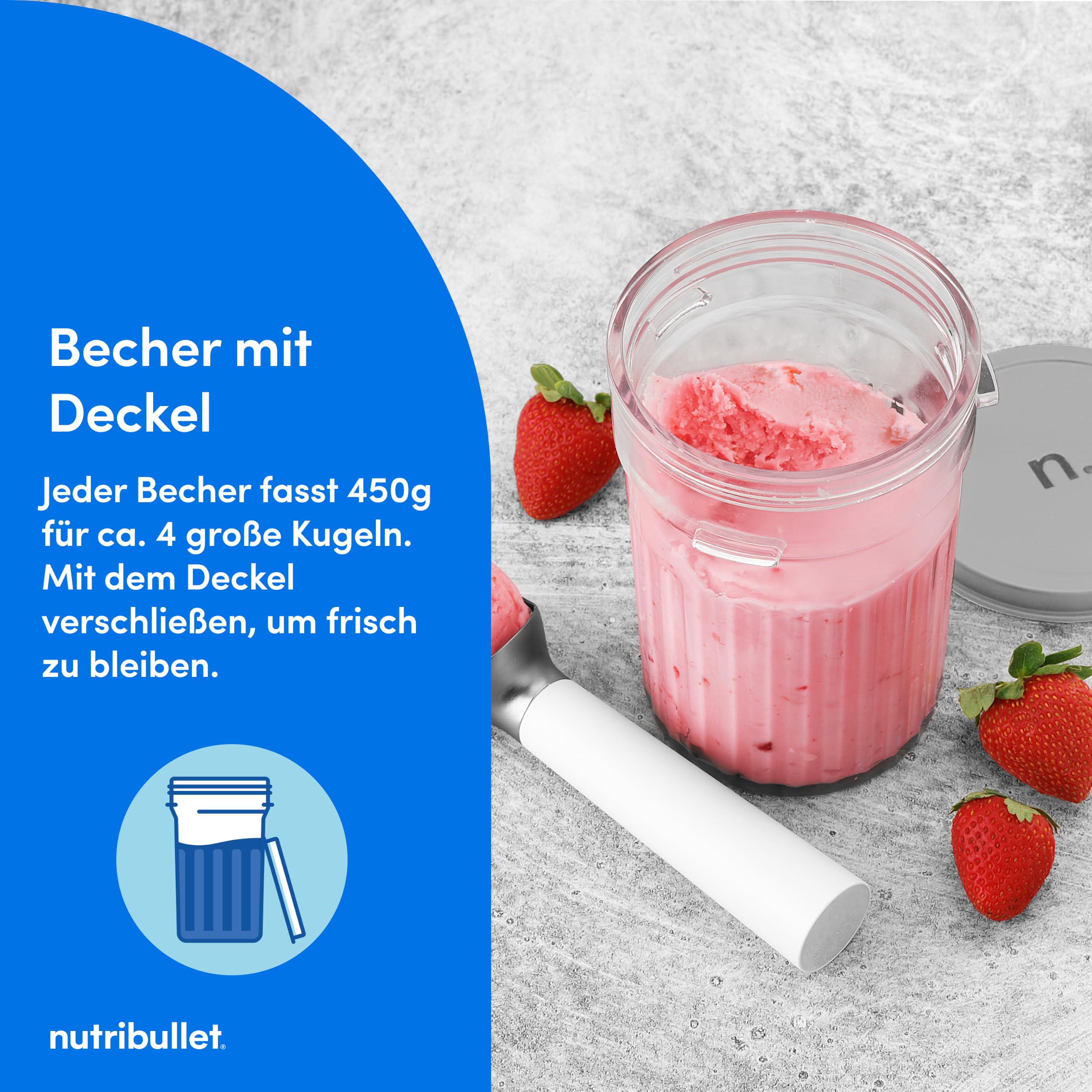 nutribullet Chill – Eismaschine für leckeres Eis, Gelato, Sorbet, Smoothie Bowl und Frozen Yogurt, 5 Automatikprogramme, Eiscreme Maschine, 3 Behälter mit Deckel, ideal für Familien, Weiß (NBD0503W)