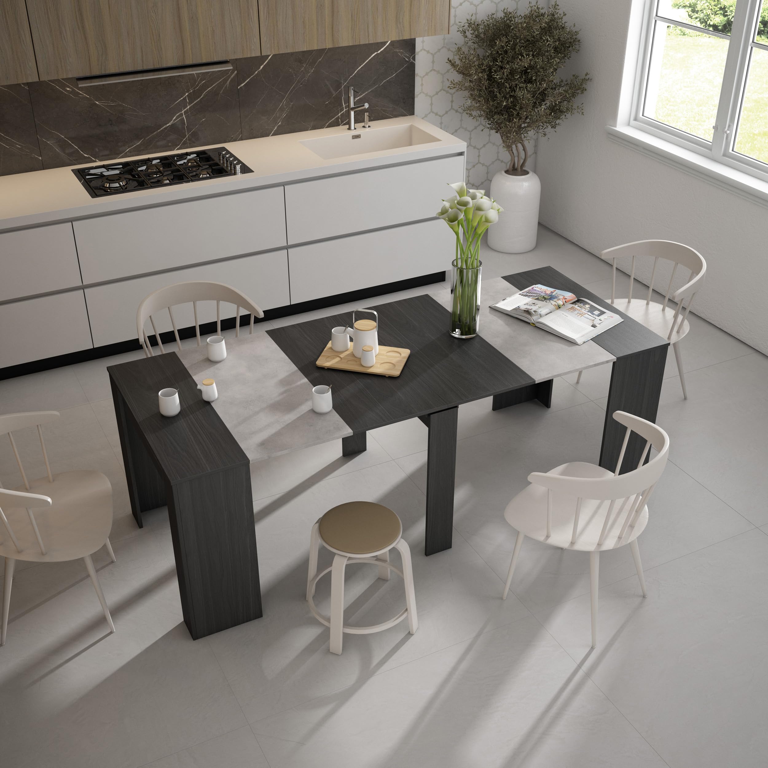 Skraut Home | Mesa Consola Extensible | Mesa Comedor Plegable | 220 | para 10 comensales | Comedor y Cocina | Estilo Moderno | Negro