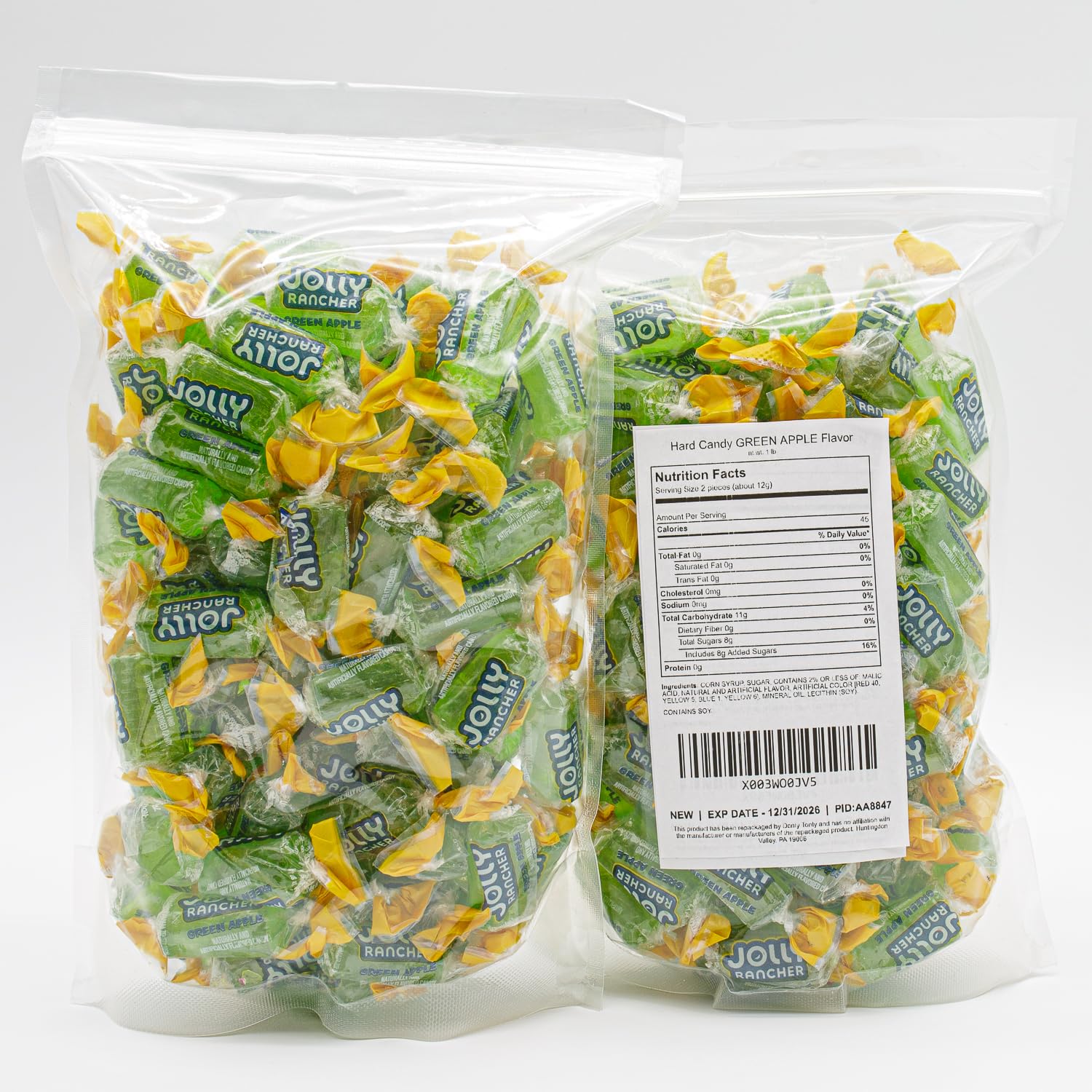 Hard Candy GREEN APPLE Original Flavor 1 lb - Bulk Bag, Individually Wrapped (74 Pieces)