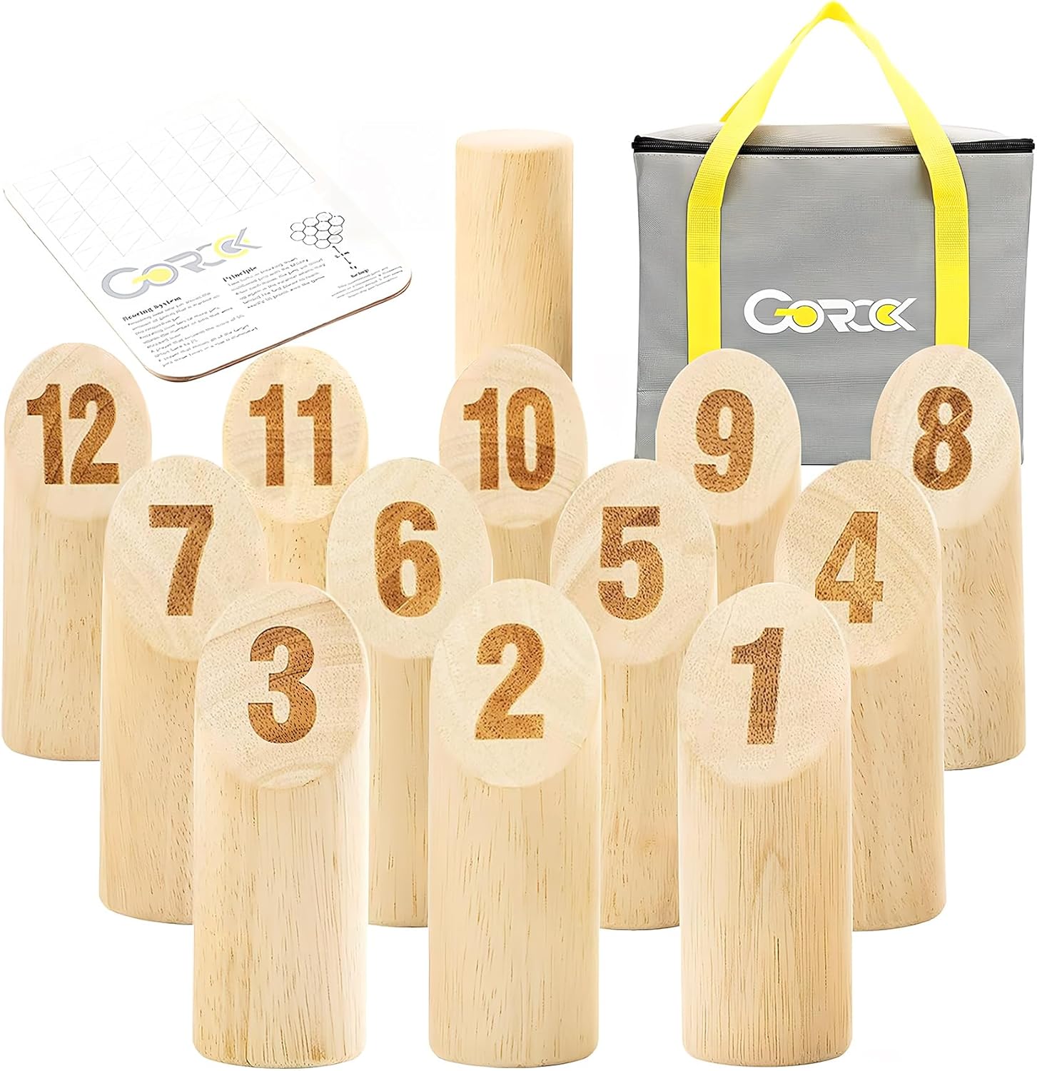 Gorock Numbered Block Toss Games, Wooden Bowling Throwing Game Set with Scoreboard & Carrying Bag, Giant Outdoor Backyard Lawn Games for Adults Family