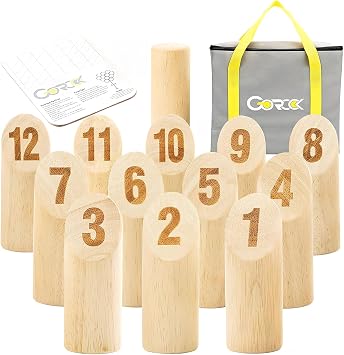 Gorock Numbered Block Toss Games Set for Adults and Family | Include 12numbered tossing blocks2.2x2.2x6,1throwing pin2.2x2.2x10,scoreboard&carry bag;Rubber wooden,without barbs&burrs