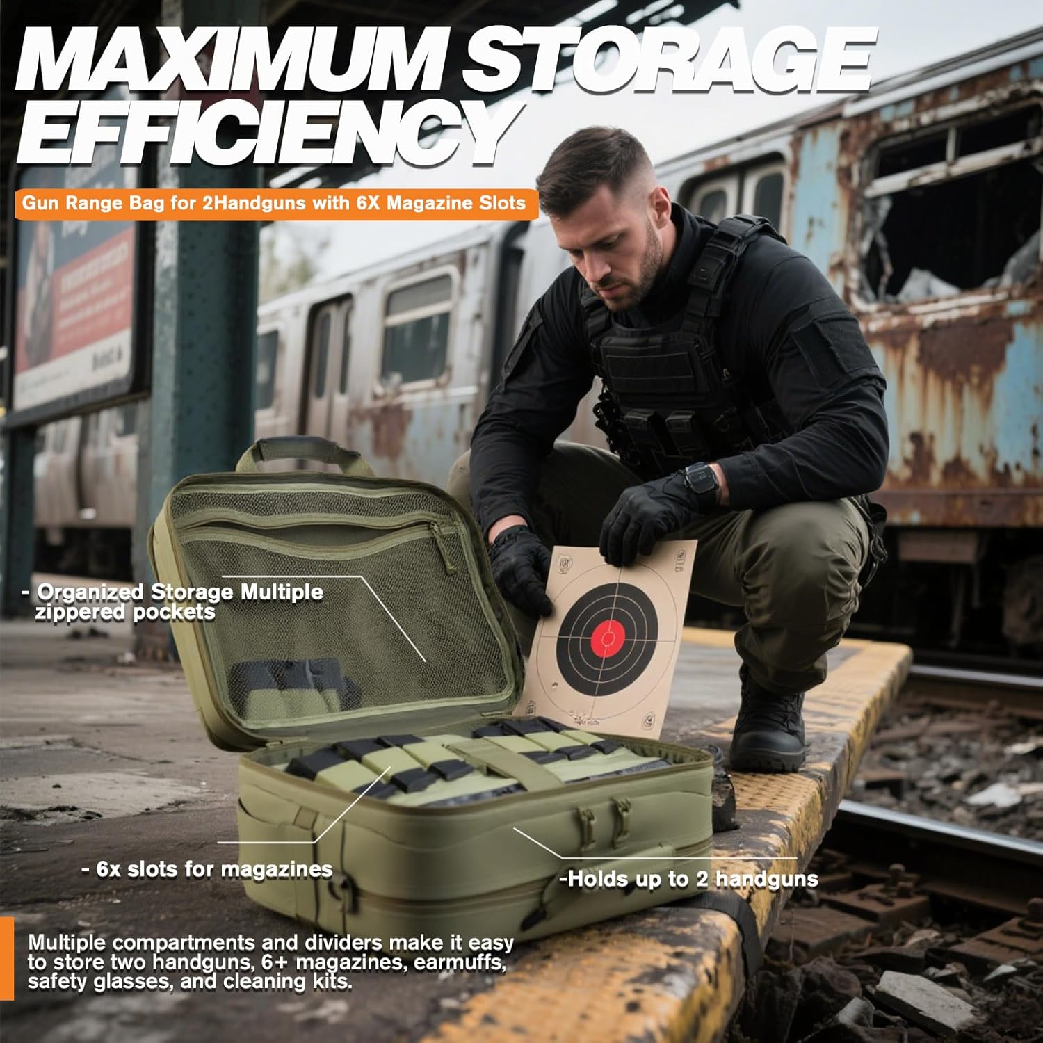 Tactical Gun Range Bag for Handguns and Ammo Pistol Case Shooting Range Backpack Carrying Duffle Bags Magazine Ammo Gear Accessories Molle Pouch for Hunting Shooting Sport Outdoor