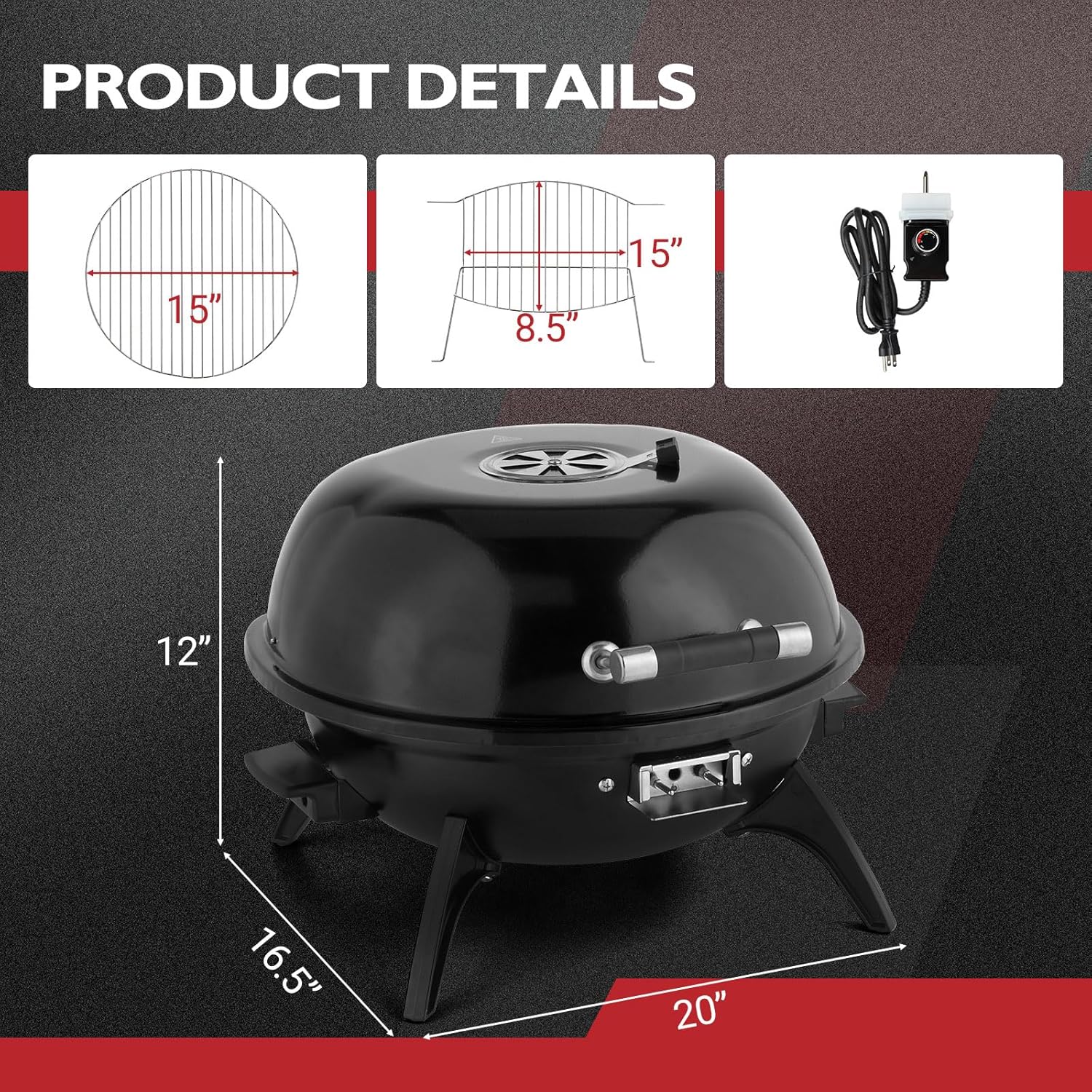 Outvita Indoor/Outdoor Electric Grill, 1600W Portable Removable Stand Grill with Double Layer Design for Countertops, BBQ, Patio & Backyard (Black)