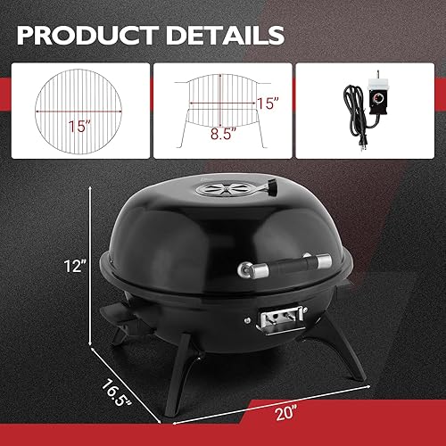 Miniatura 6 de ROVSUN Parrilla eléctrica de mesa de 1600 W con control de temperatura, parrilla de acero inoxidable 304 negra con diseño de doble capa, portátil y