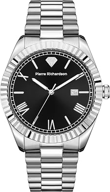 PIERRE RICHARDSON PR9821 Mens Silver Watch 41mm Stainless Steel, Japanese Quartz, 5ATM Water Resistant, Sapphire Crystal Glass