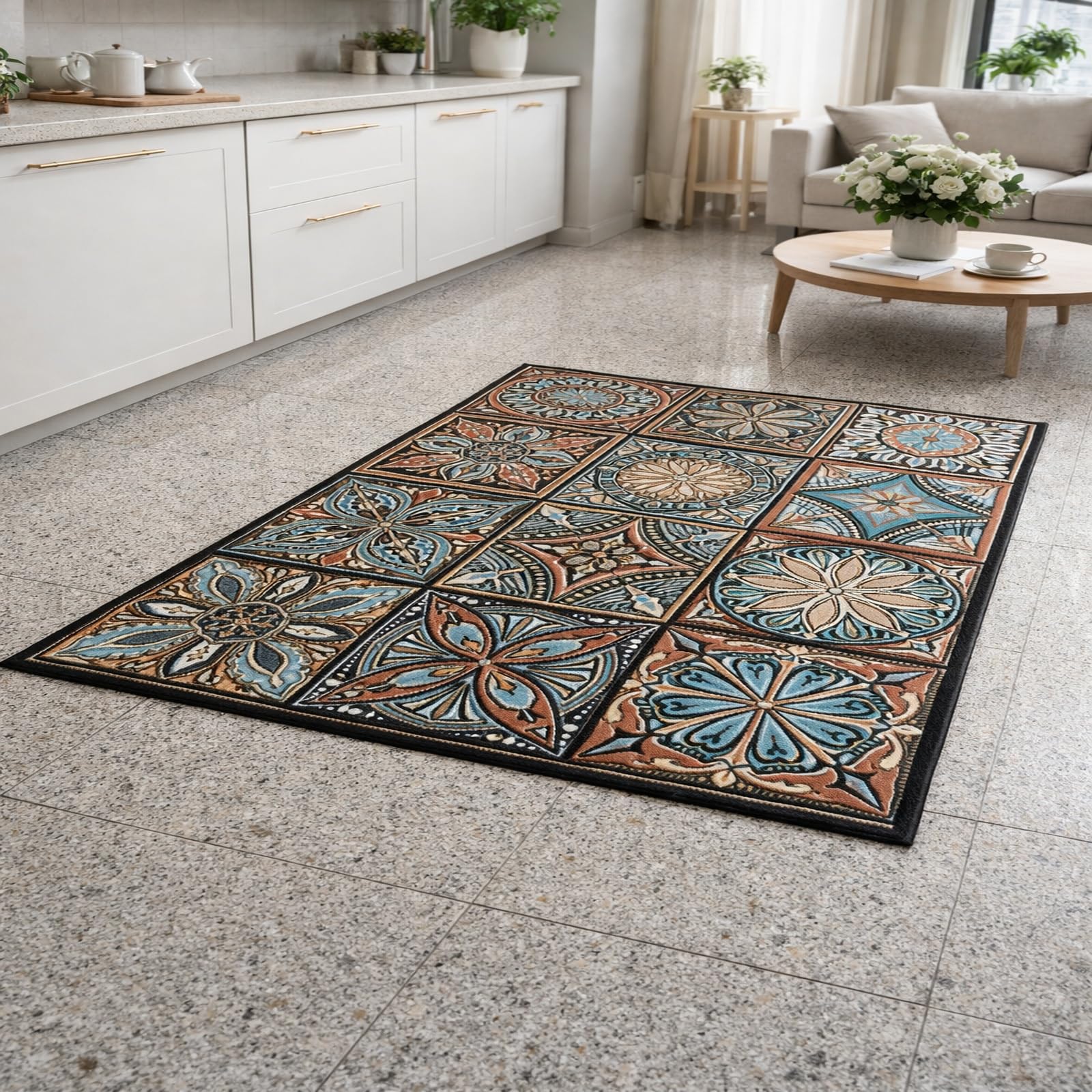Tapis de salon chambre multicouleur 120x200 cm style oriental floral