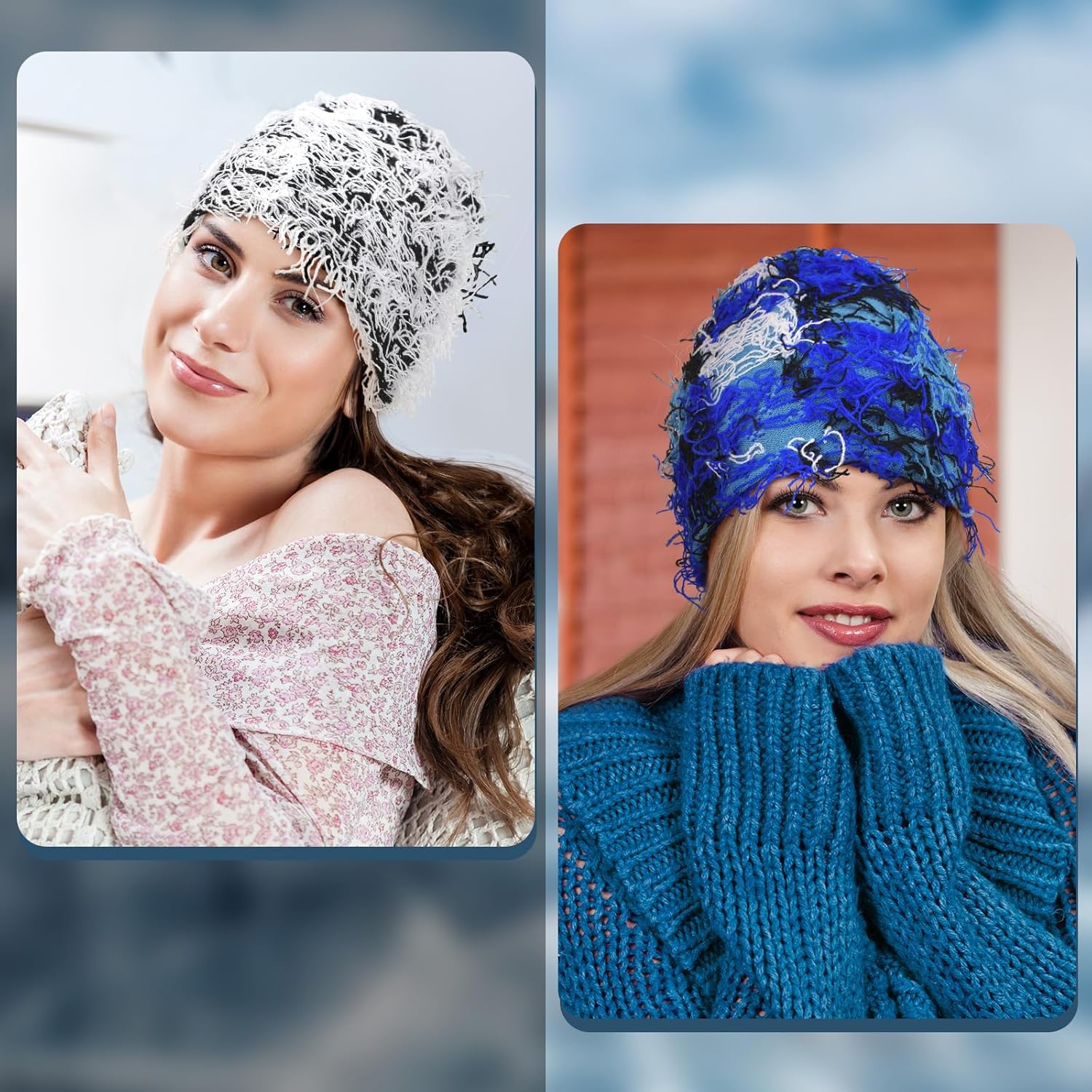 Lewtemi Distressed Knitted Beanie Fuzzy Balaclava Y2k Unisex Outdoor Winter Hat Thick Warm Beanie Cap for Men Women - Image 4