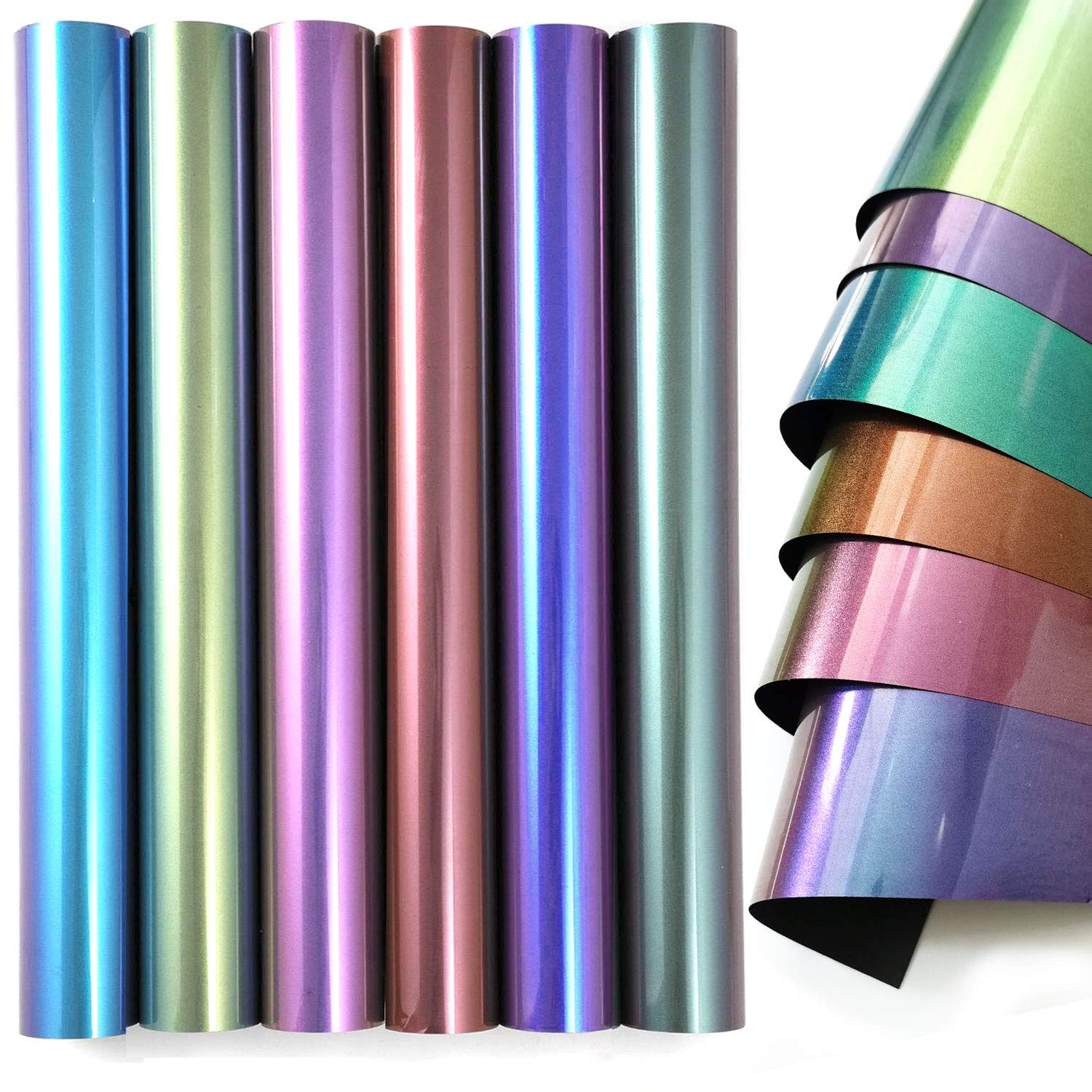 6 Pack Chameleon HTV Heat Transfer Vinyl 12"x10" Iron on Vinyl Sheets for T-Shirt, 6 Assorted Gradient Change Colors HTV Vinyl for Cricut, Silhouette Cameo