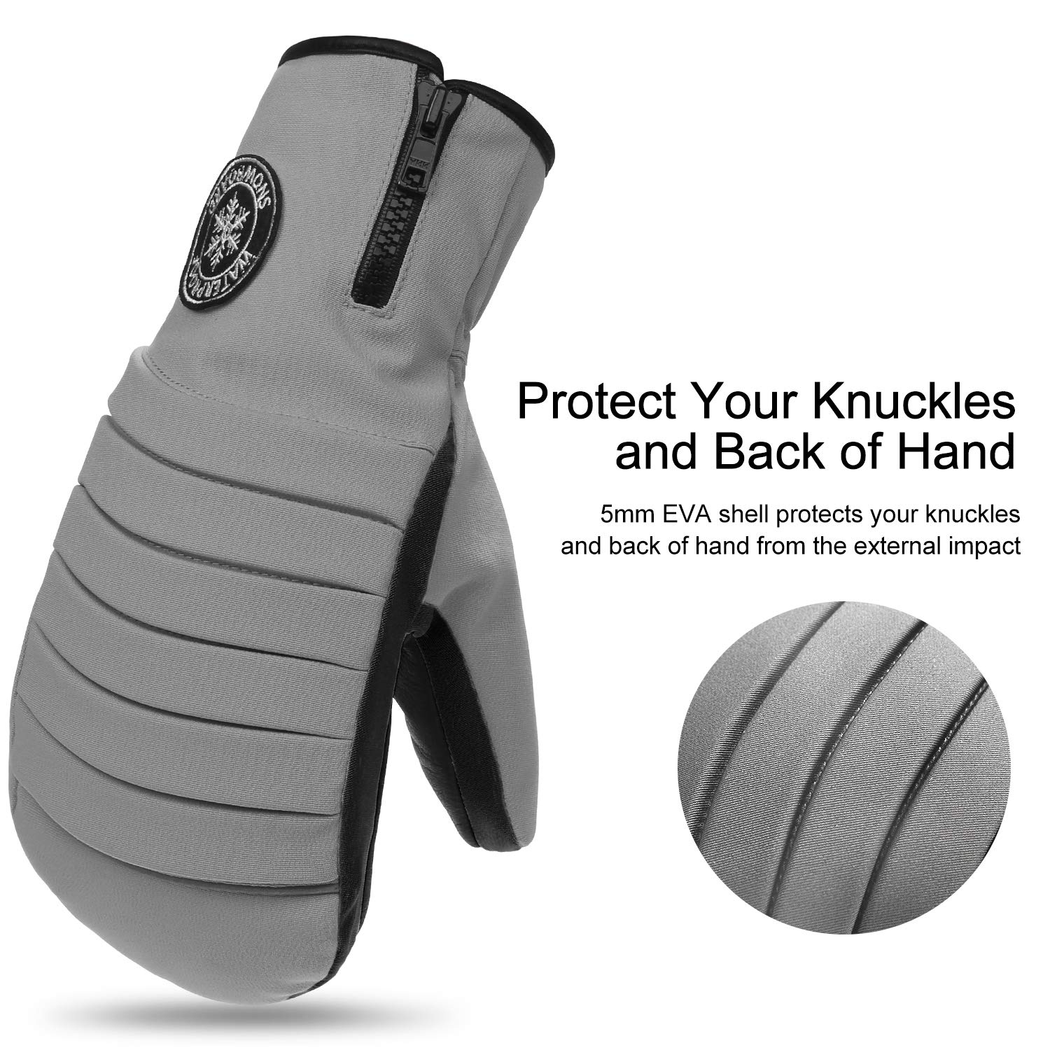 KUTOOK Guantes Esquí Invierno Piel Cuero 3M Thinsulate Impermeable TPU Hombre Nieve Ski Snowboard
