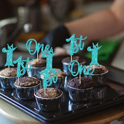 Miniatura 5 de Paquete de 24 adornos para cupcakes con purpurina para el primer cumpleaños para corona, un cumpleaños, decoración de pastel de primer cumpleaños,
