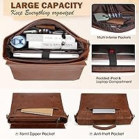 Vista 4 de RAINSMORE Mens Messenger Bag 17 Inch Waterproof Vintage Leather Laptop Briefcase Large Laptop Bag Satchel Bag Computer Shoulder Bag for Office