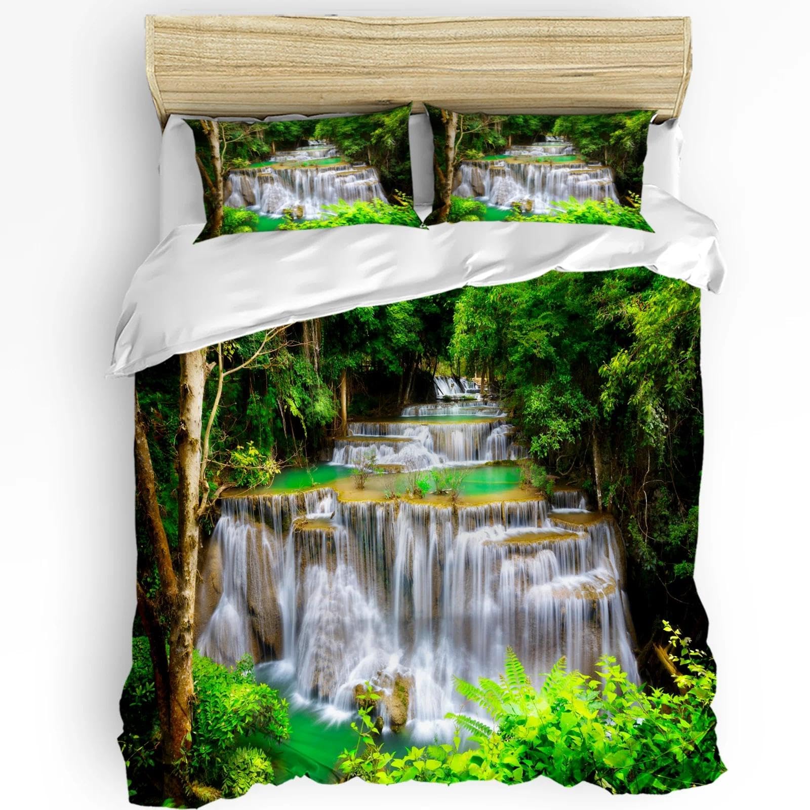 Housse de couette cascade et forêt 135x200 avec 2 taies 65x65 pour lit double