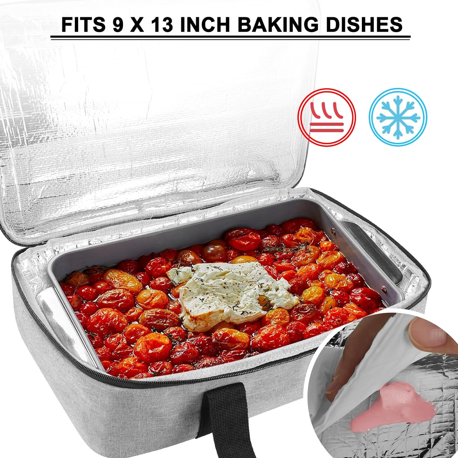 esouler Insulated Casserole Carrier Bag Hot & Cold Food Carrier Bag Lasagna Holder Lunch Bag for Picnics, Parties, Travel, Fits 9 x 13 Inches Casserole Dish-Grey - Image 4